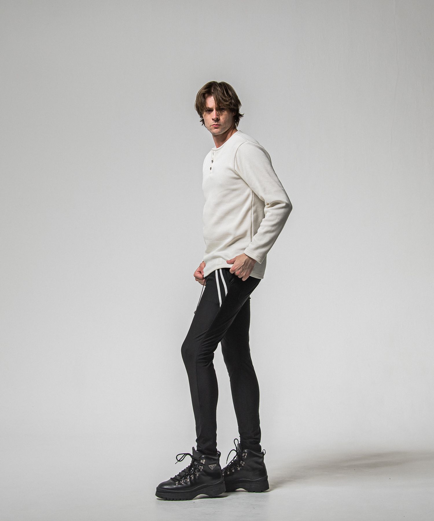 VELOURS FLEECE THERMAL HENRY / RC38-C-003 / 裏起毛サーマルヘンリーネックロングTシャツ / ホワイト (10月中旬入荷予定)