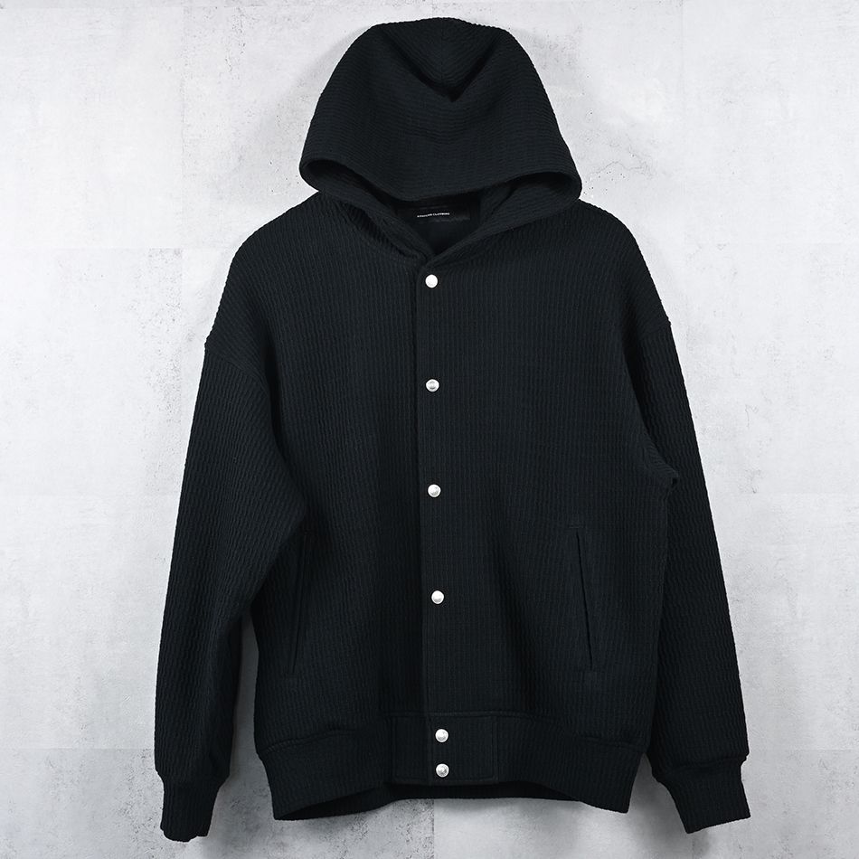 KNT VARSITY HOODIE / RC41-C-007 / コットンニットパーカースタジャン / ブラック (8月下旬入荷予定)