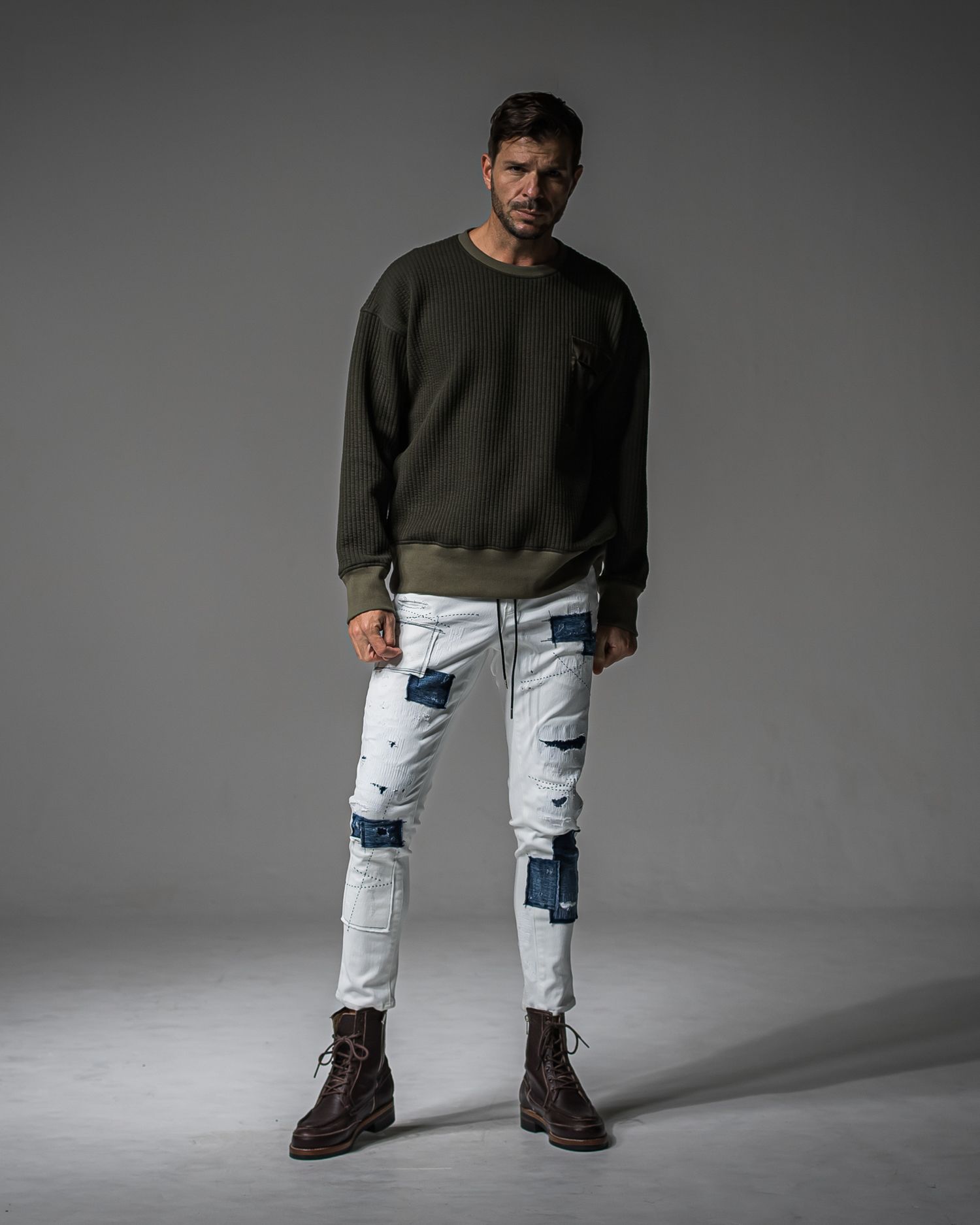 MICK DENIM JERSEY / BASIC-ST-020 / デニムジャージテーパードパンツ / ホワイトリメイク (9月上旬入荷予定)