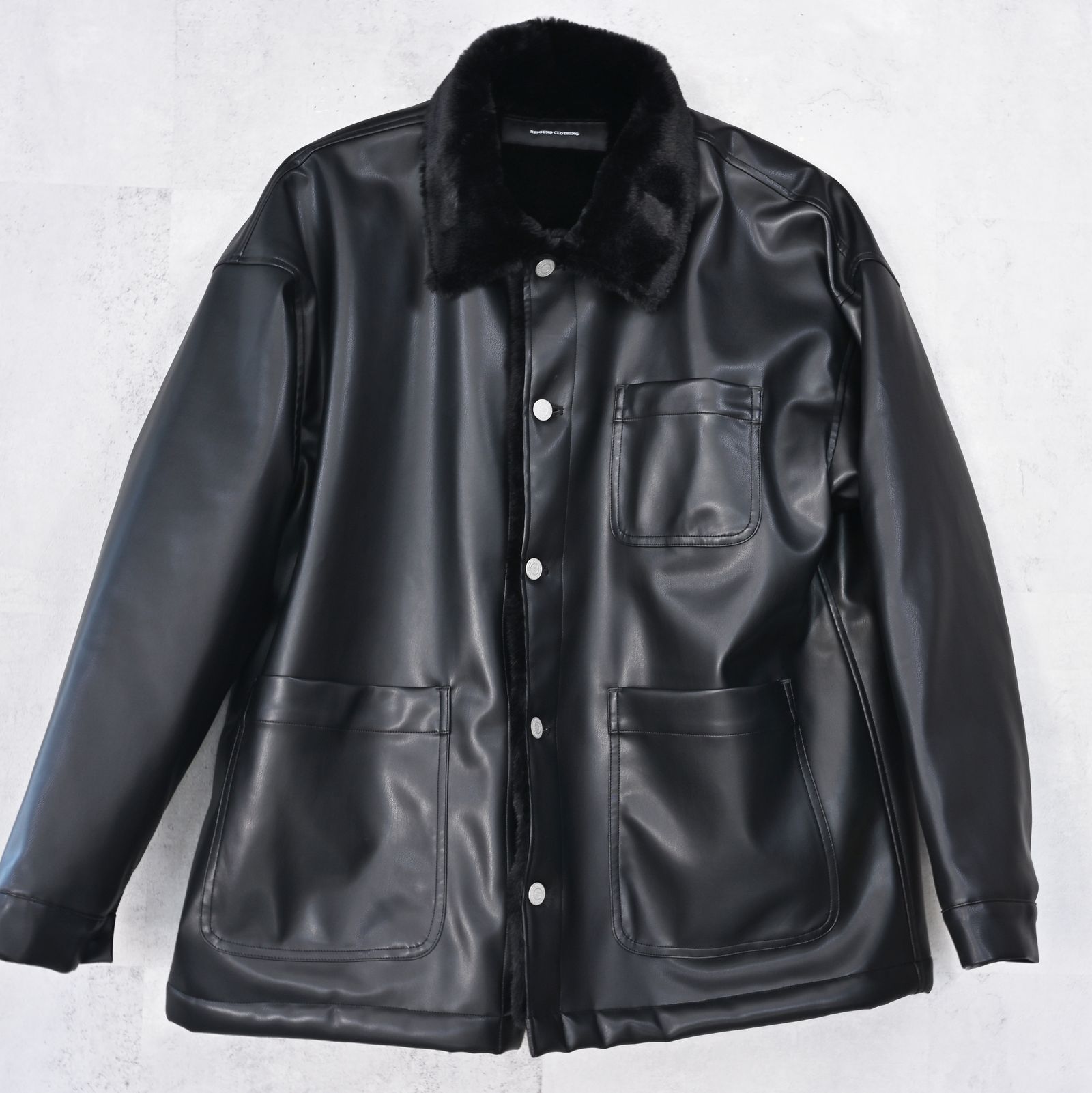 LEATHER FUR CAVER ALL / RC42-JK-002 / エコレザーファーカバーオール / ブラック (11月中旬入荷予定)