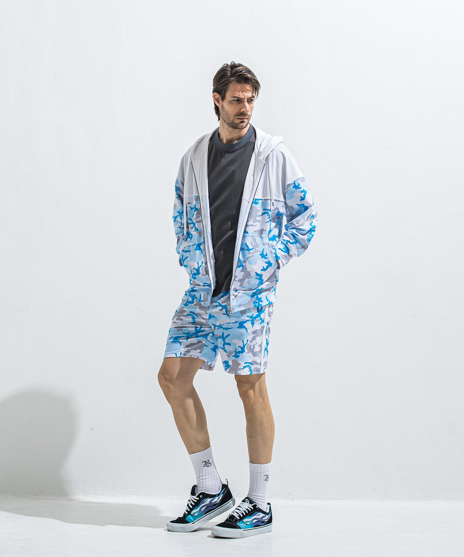 RUSH OVER ZIPUP HOODIE / RC40-C-001 / ラッシュガードパーカー / カモフラサックス (5月下旬入荷予定)