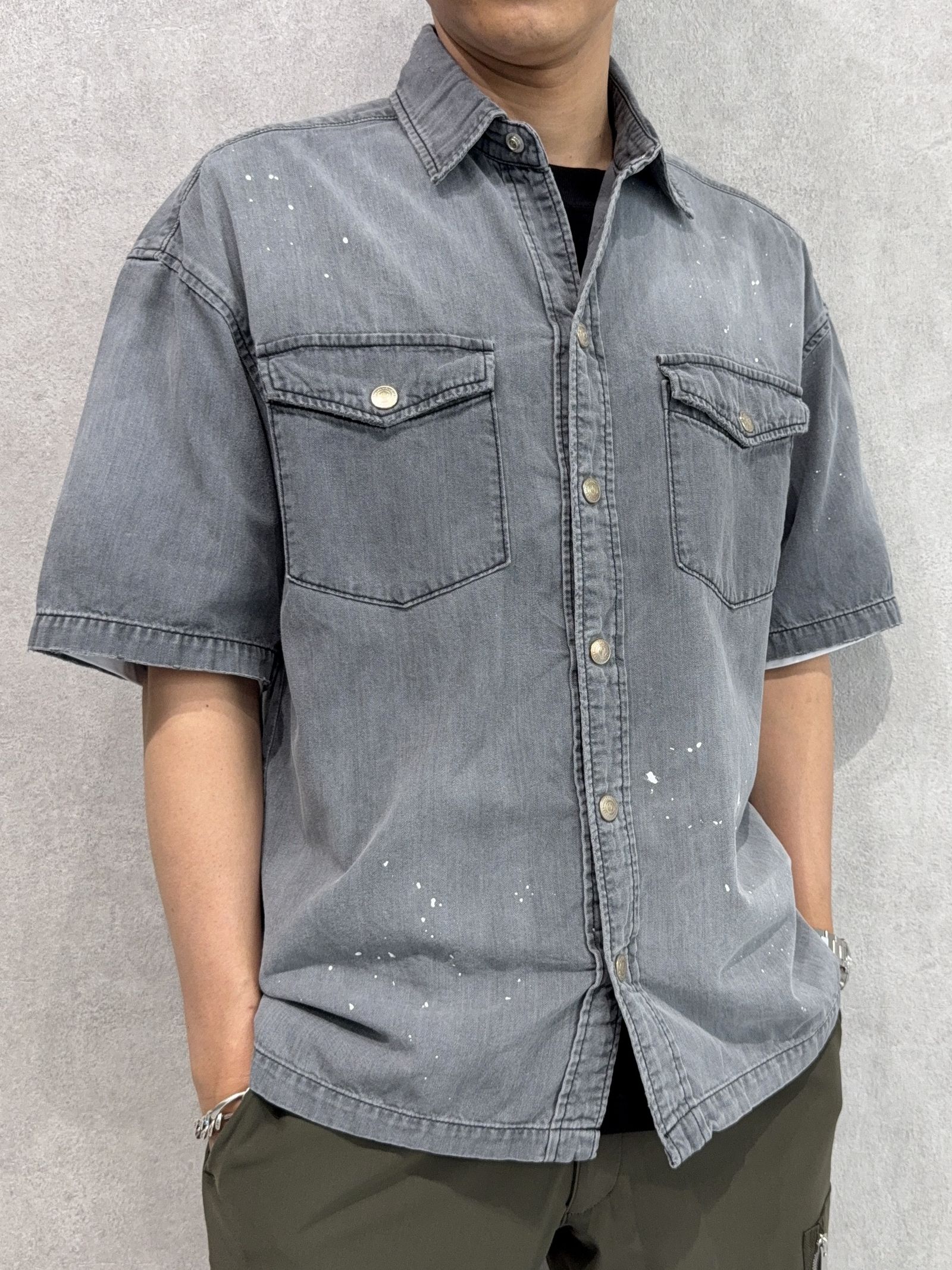 HALF DENIM SHIRTS / RC40-SH-002 / デニム半袖シャツ / ブラック