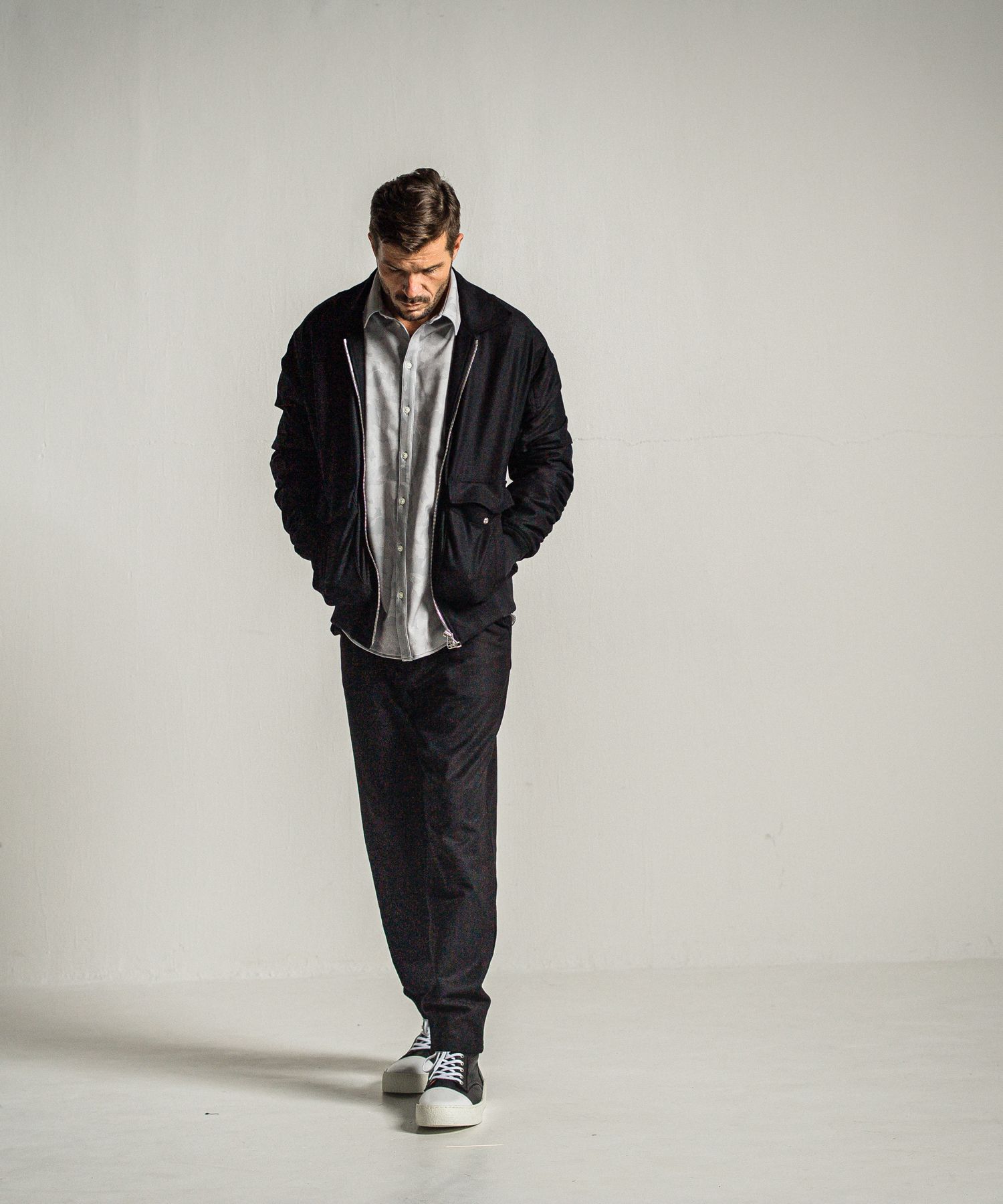 PAT WIDE EASY PANTS / RC34-ST-036 / ワイドテーパードパンツ / ブラック