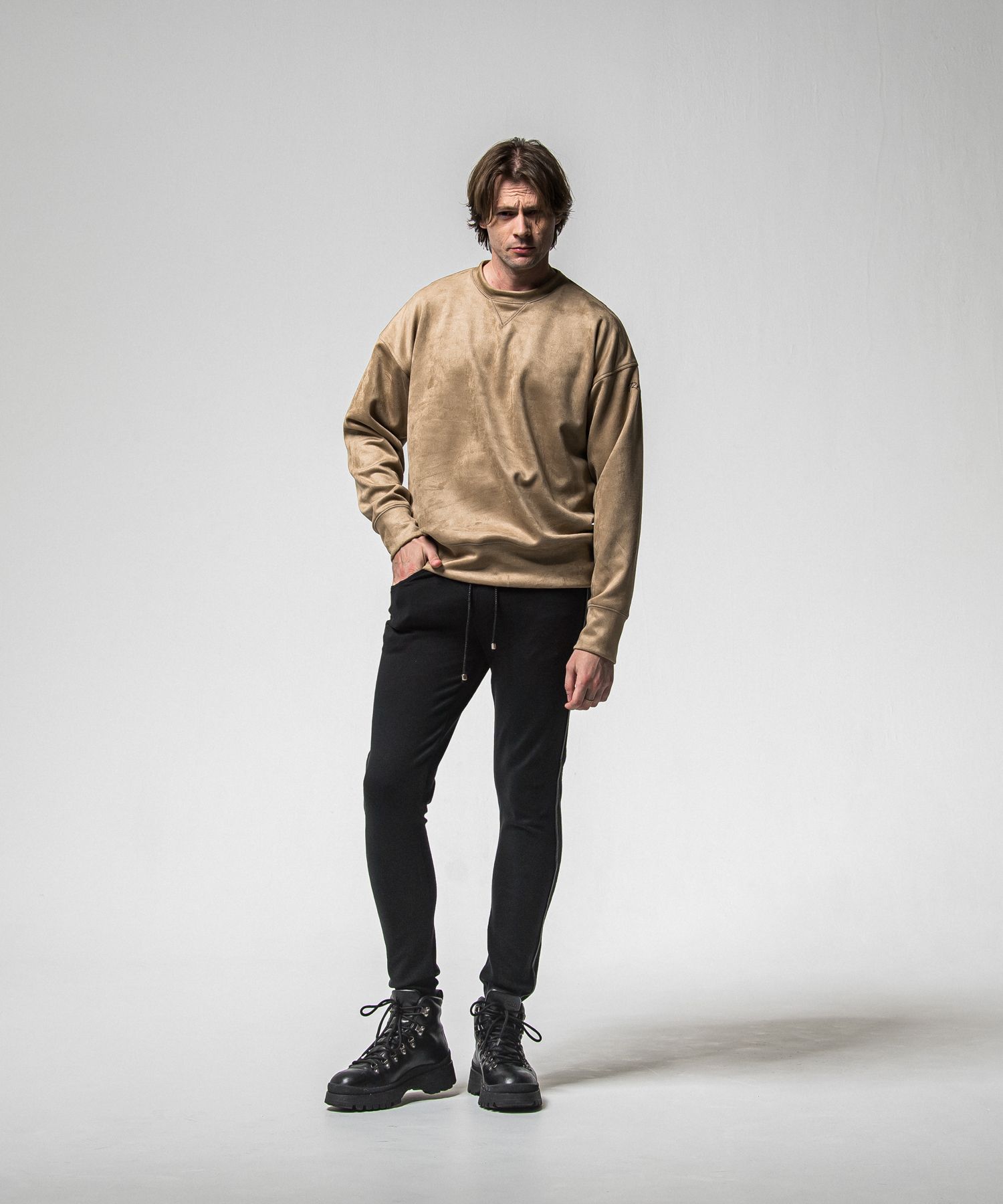 BLIND LINE PT / BASIC-ST-008 / ラインパンツ / ブラック×レザーブラック (1月上旬入荷予定)