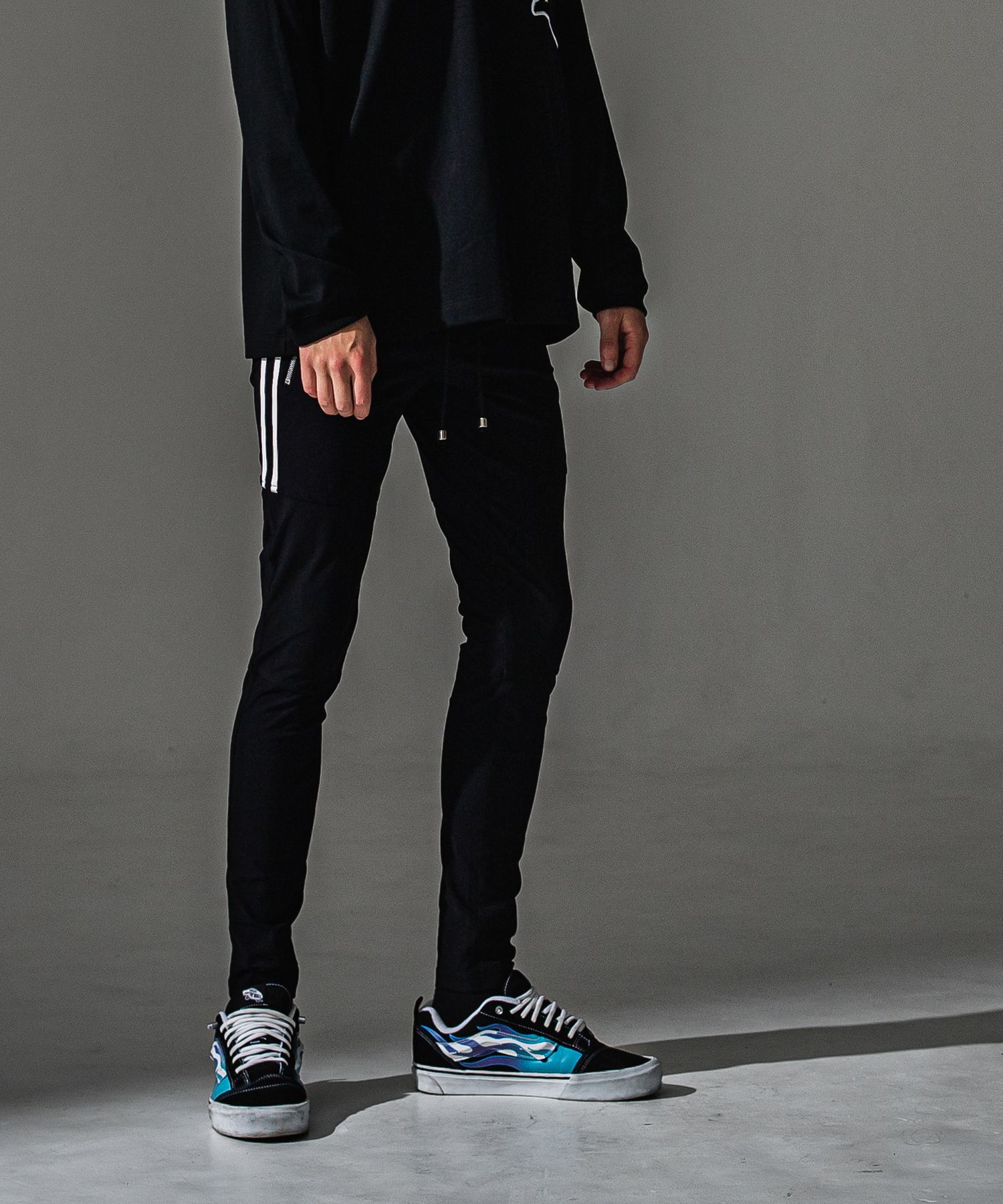 JOHNSON LINE NYLON PT / BASIC-ST-009 / ジョンソンラインナイロンパンツ / ブラック×ホワイト (7月下旬入荷予定)