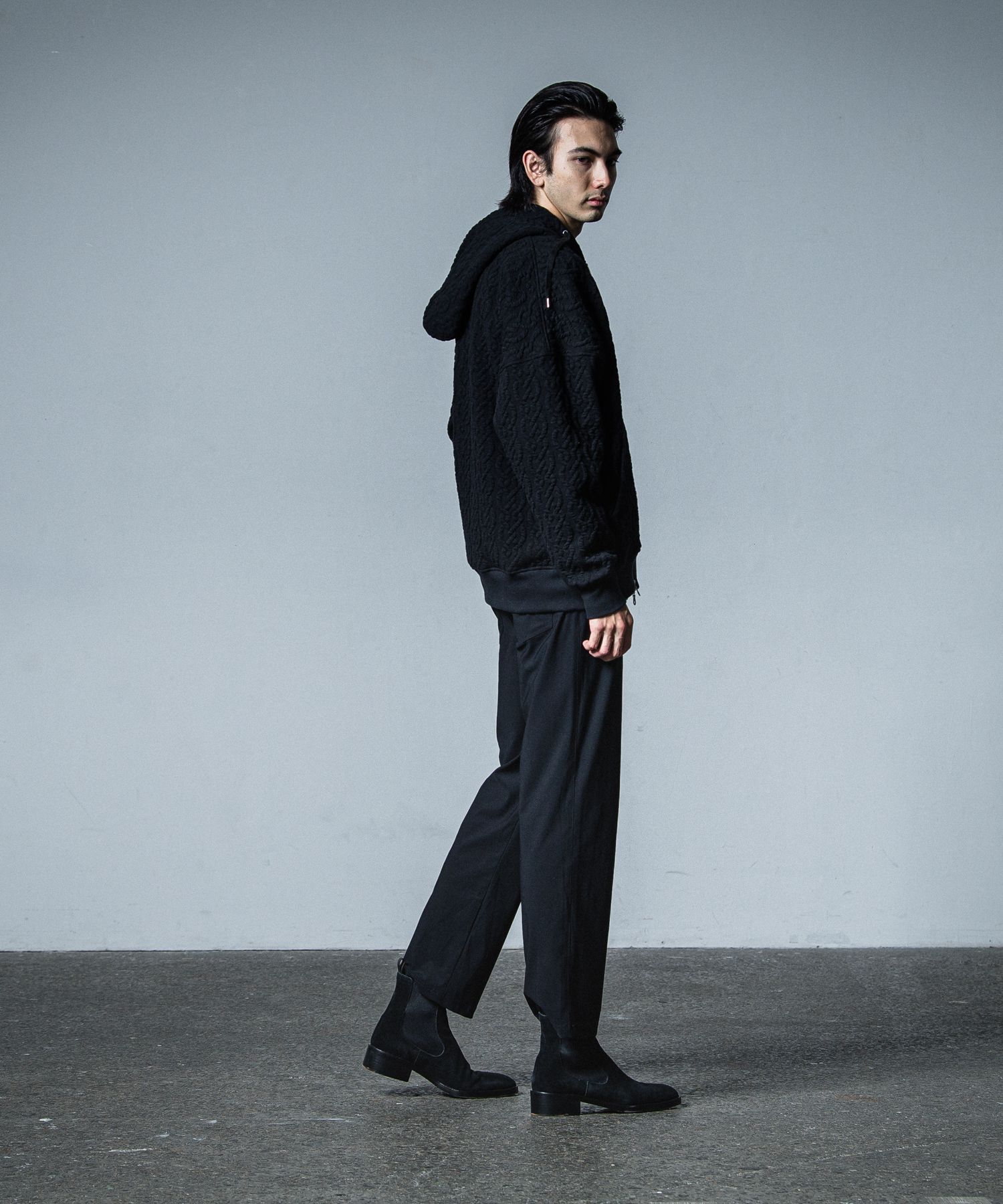 CABLE DROP ZIP HOODIE / RC33-C-004 / ケーブルジップパーカー / ブラック