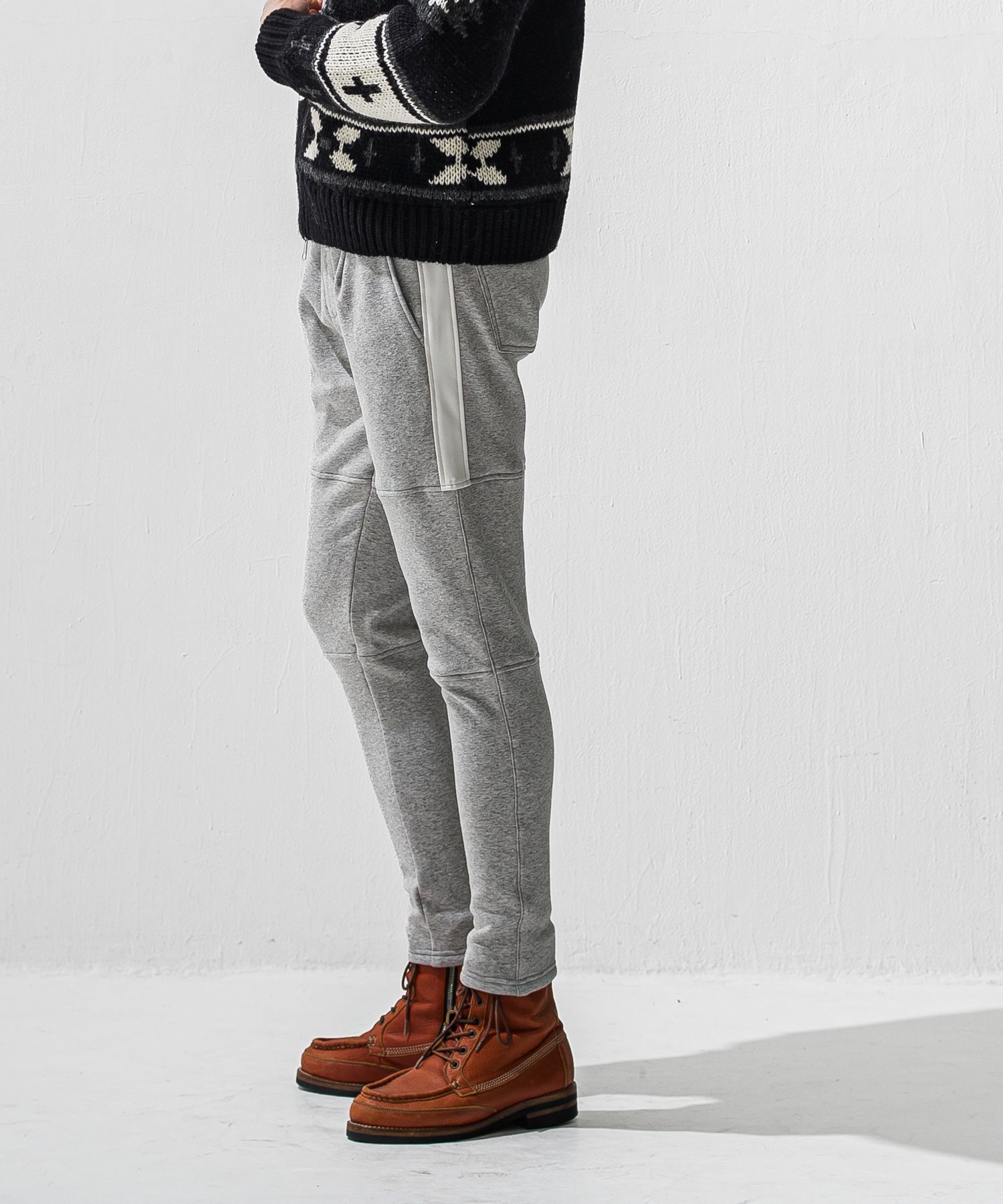 VELOURS FLEECE JT PT / RC42-ST-045 / 裏起毛切り替えラインタックパンツ / グレー (11月中旬入荷予定)