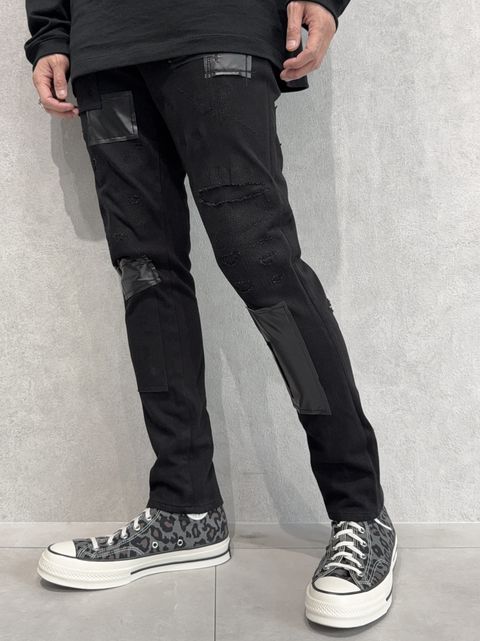 MICK DENIM JERSEY / BASIC-ST-020 / デニムジャージテーパードパンツ / ブラックリメイク