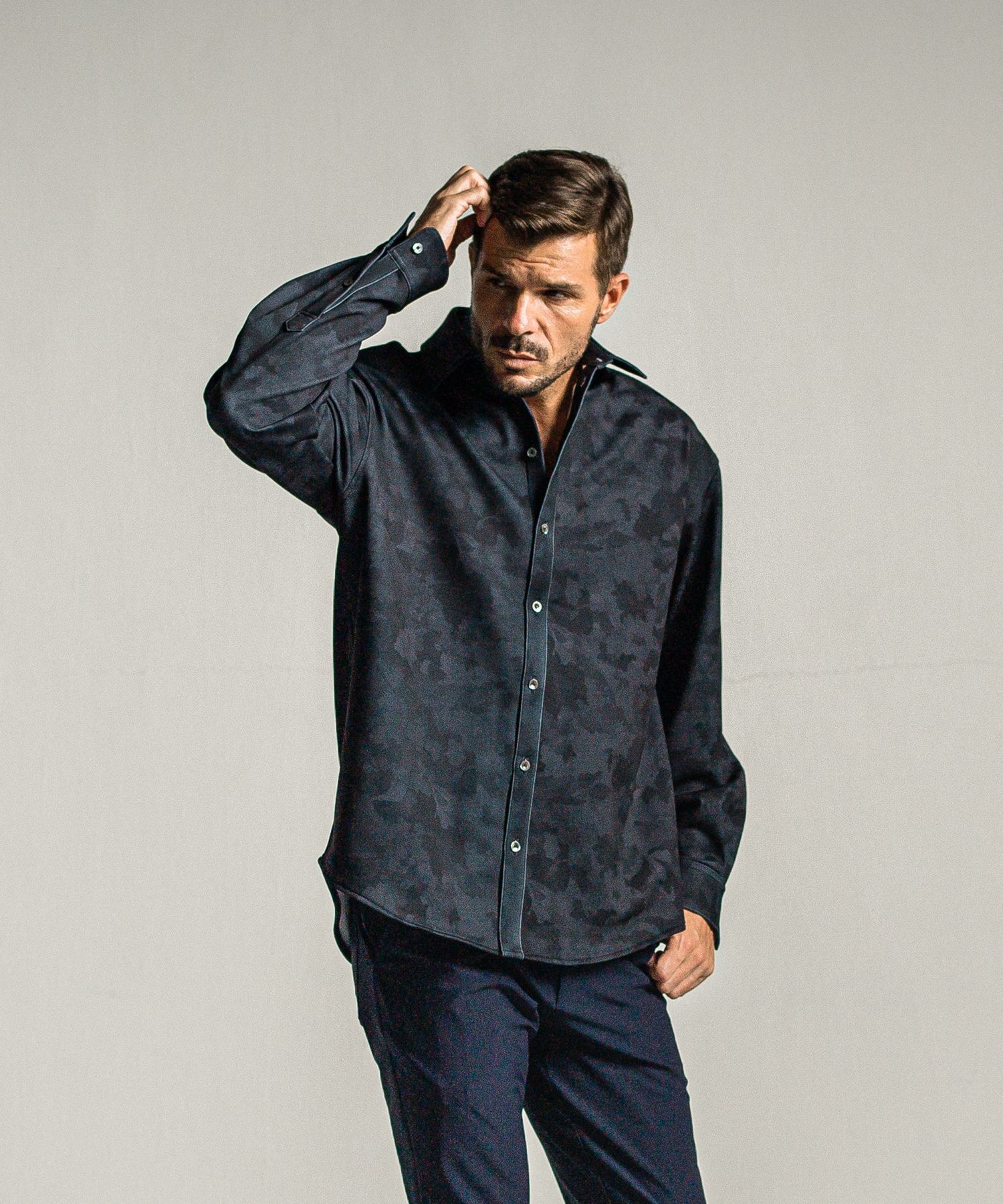 JERSEY JACK SHIRT / RC34-SH-001 / 裏起毛オーバーサイズシャツ / ブラックカモフラ