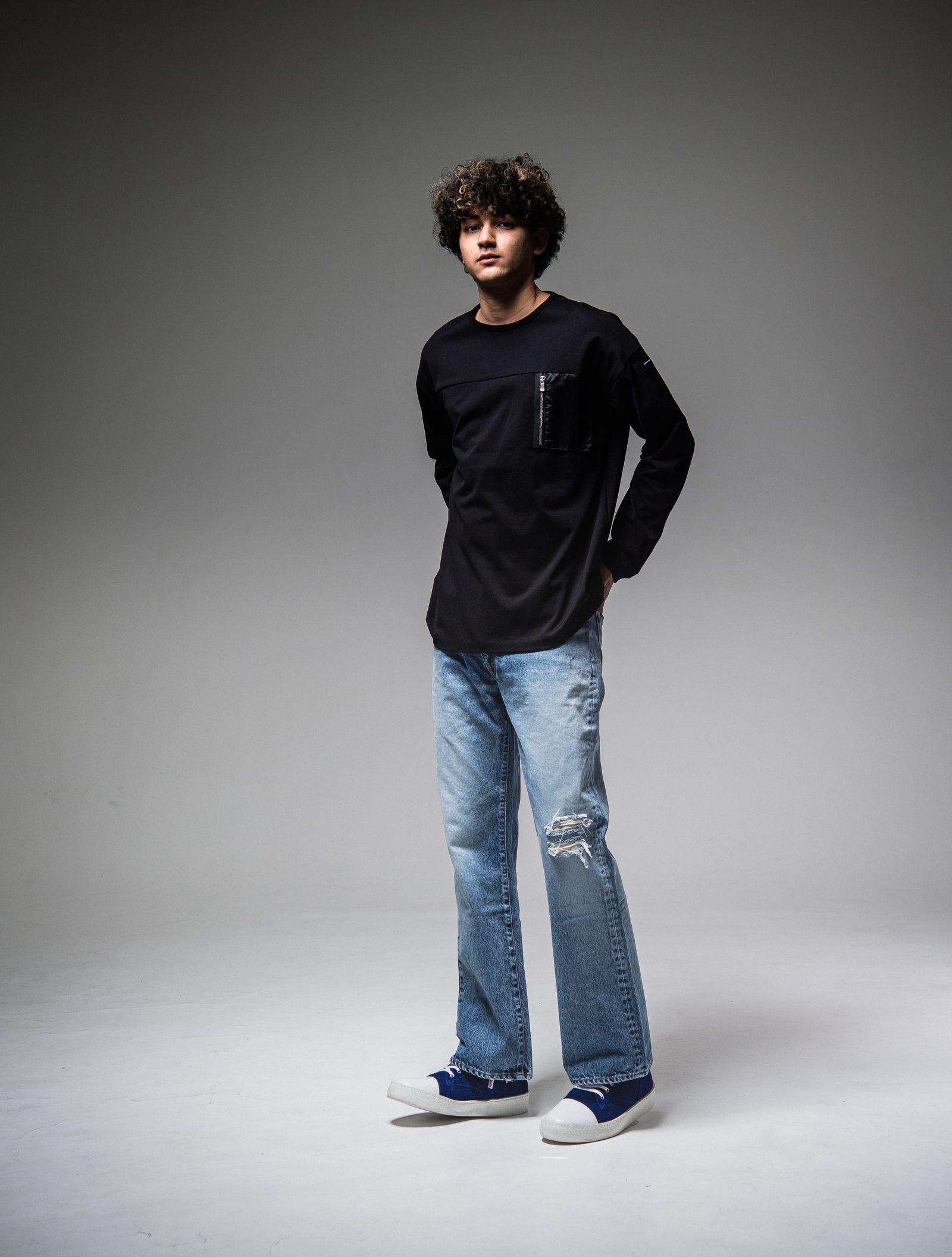 NYLON POCKET LOOSE LONG SLEEVE / RC25-T-002 / ナイロンポケットビッグロングTシャツ / ブラック※