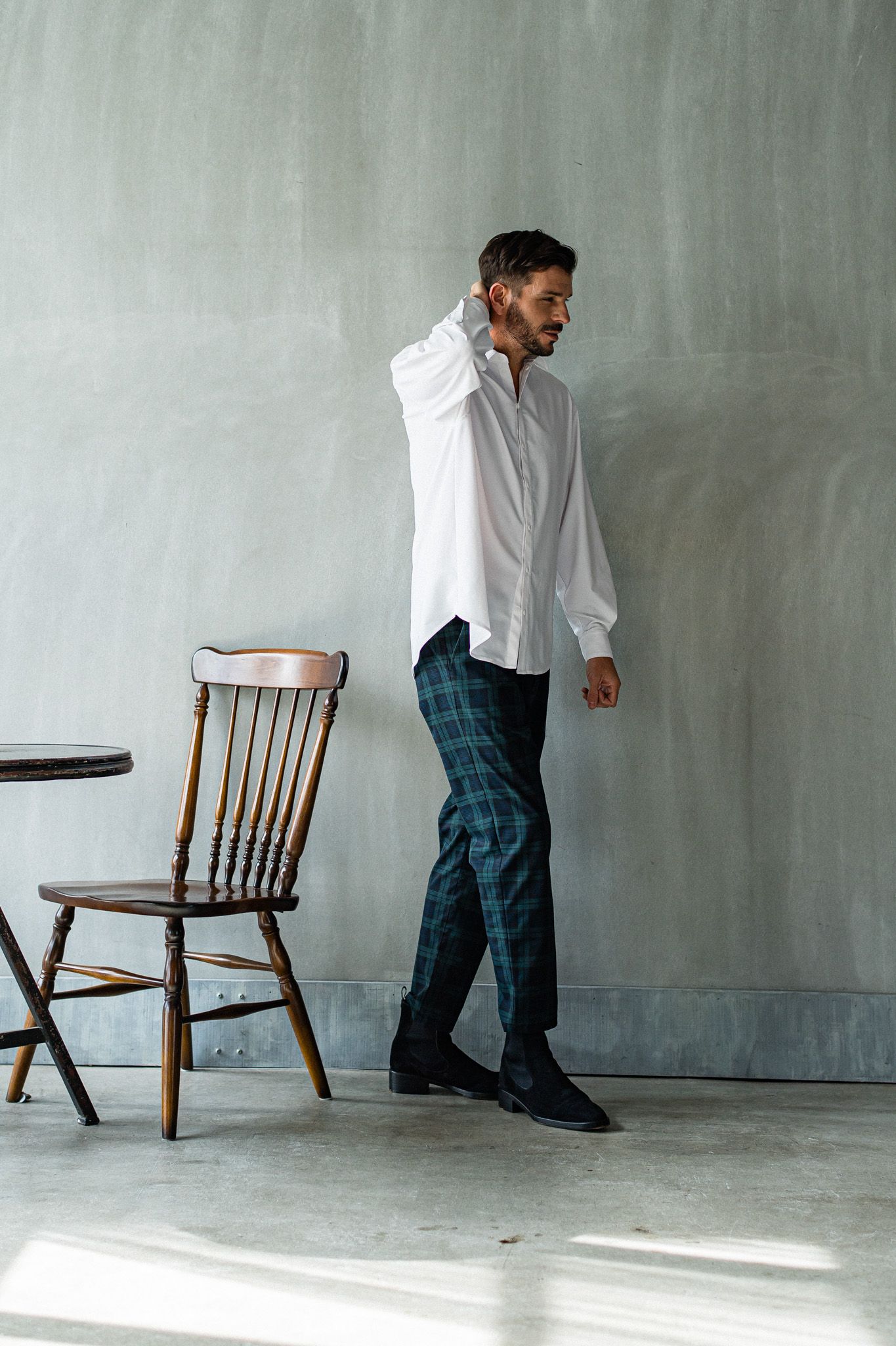 PAT WIDE EASY PANTS / RC32-ST-036 / ベルト付きテーパードワイドパンツ / グリーンチェック