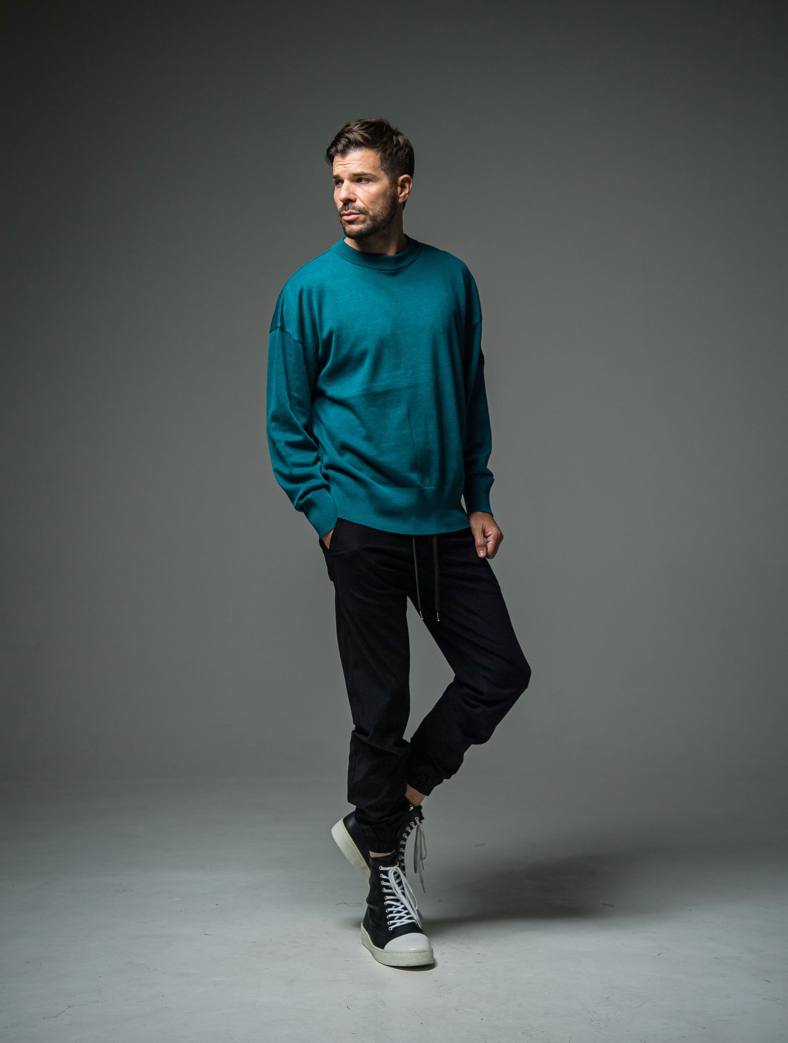 SILK KNT OVER LONG SLEEVE / RC29-K-002 / 無地ルーズコットンニット / グリーン