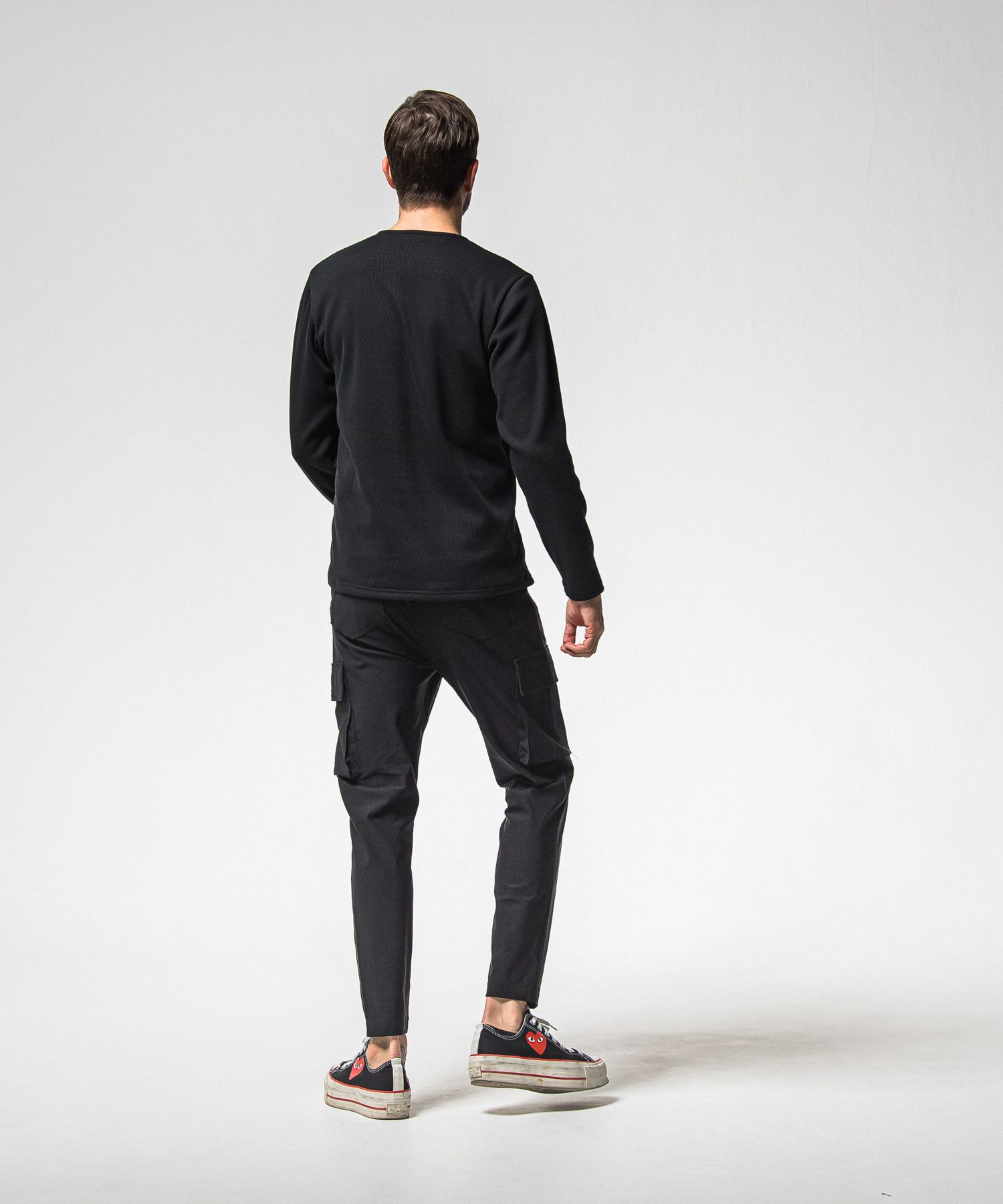 VELOURS FLEECE THERMAL HENRY / RC38-C-003 / 裏起毛サーマルヘンリーネックロングTシャツ / ブラック (10月中旬入荷予定)