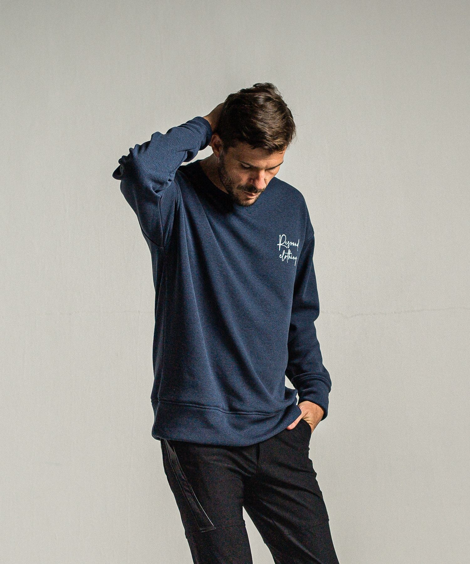 ID VELOURS FLEECE DROP TRAINER / RC34-C-004 / 裏起毛バックロゴトレーナー / ネイビー