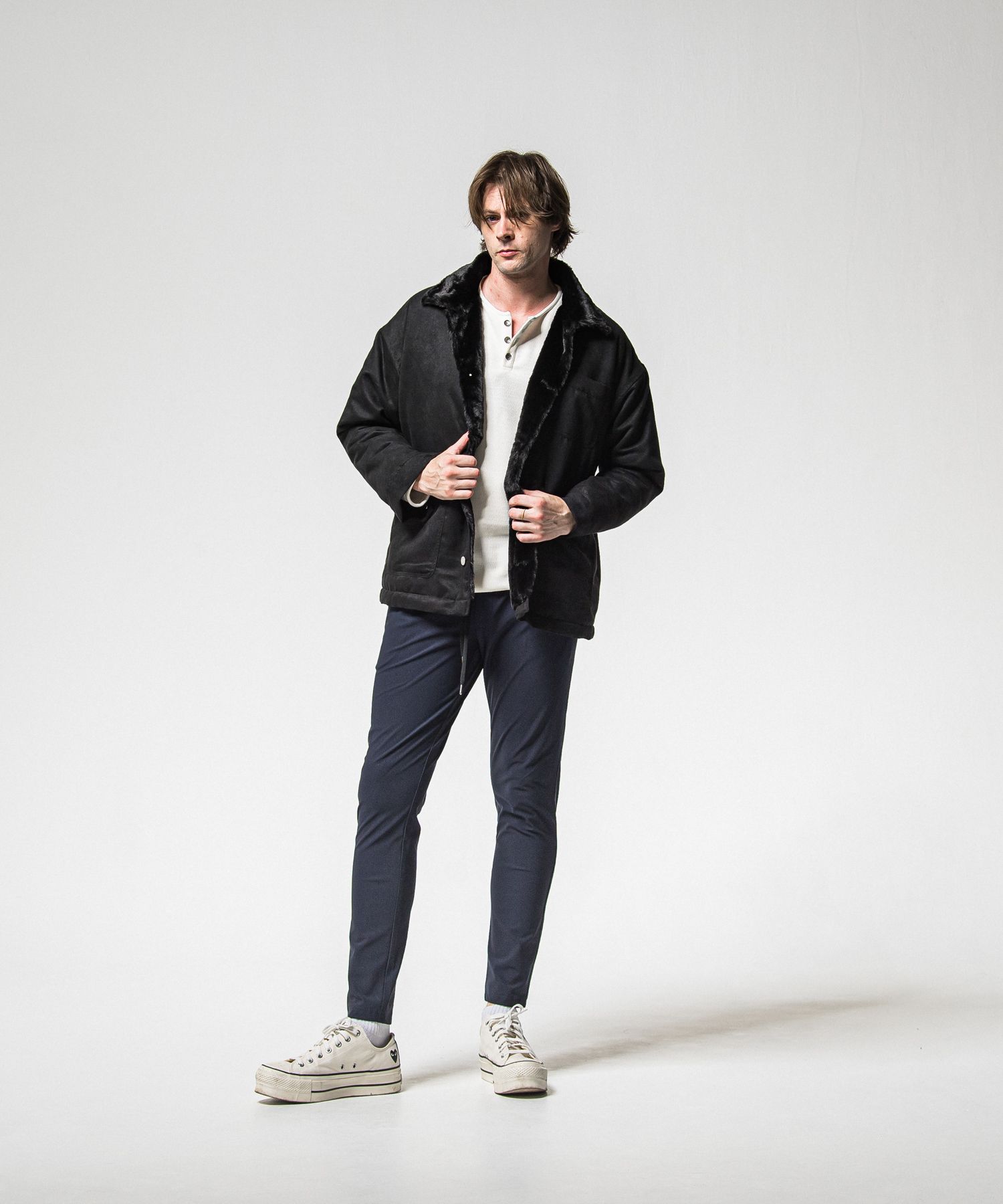 VELOURS FLEECE THERMAL HENRY / RC38-C-003 / 裏起毛サーマルヘンリーネックロングTシャツ / ホワイト (10月中旬入荷予定)