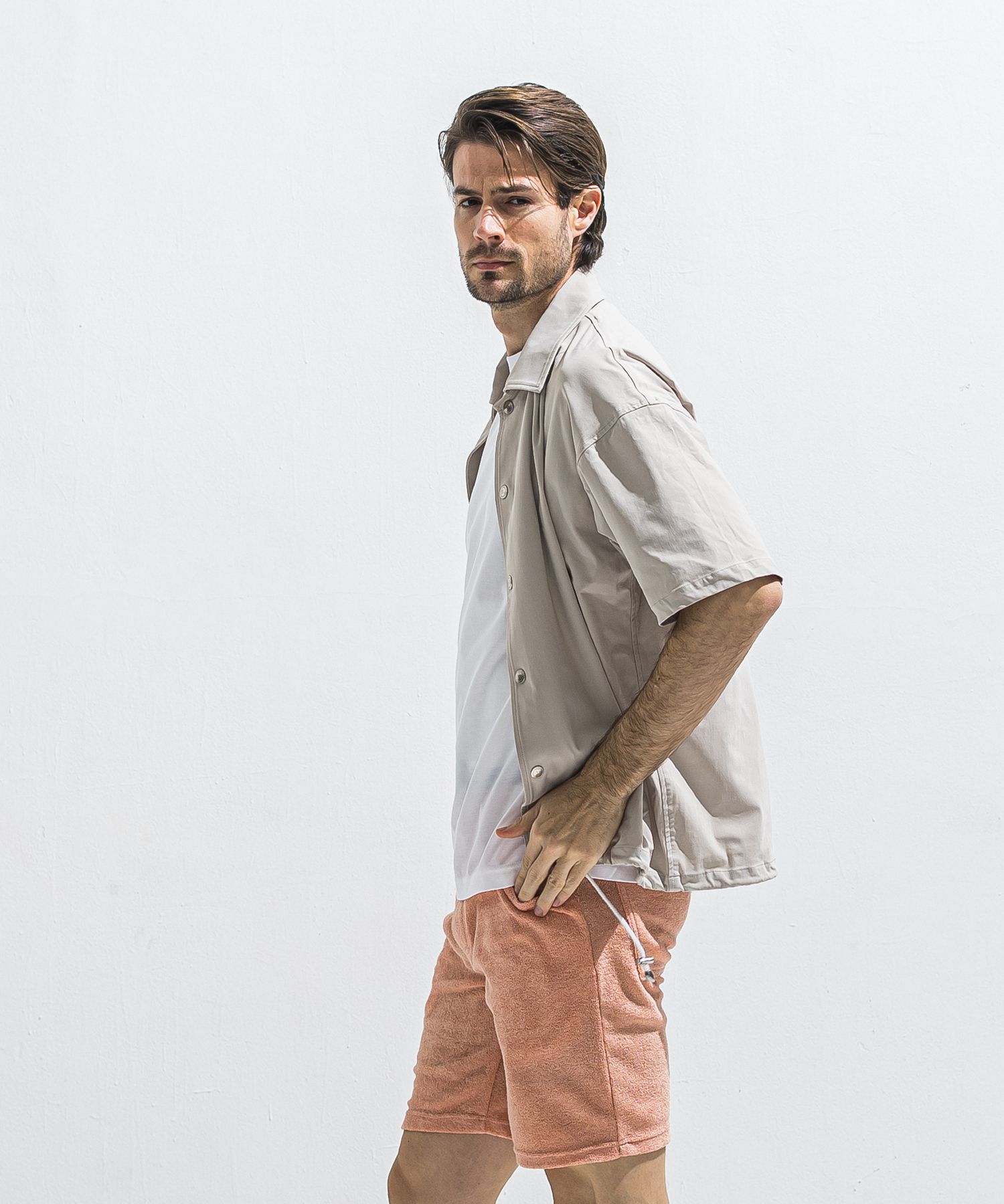 NYLON HALF COACH JACKET / RC40-C-002 / 半袖ナイロンコーチジャケット / グレージュ (5月中旬入荷予定)