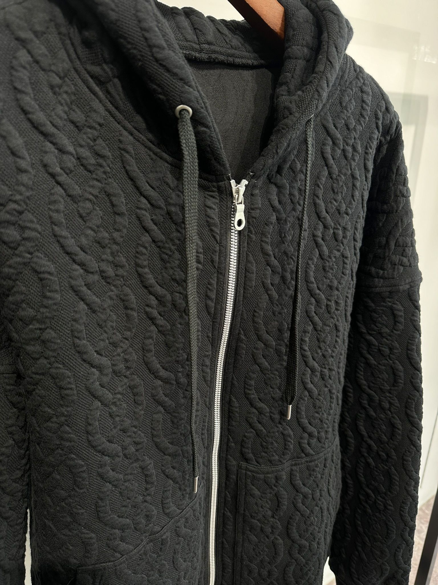 CABLE DROP ZIP HOODIE / RC33-C-004 / ケーブルジップパーカー / ブラック