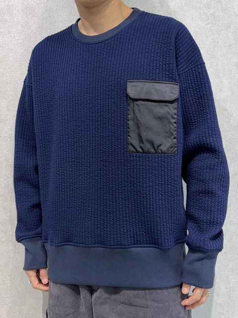 STRIPE QUILTING DROP TRAINER / RC37-C-003 / ストライプキルティングトレーナー / ネイビー