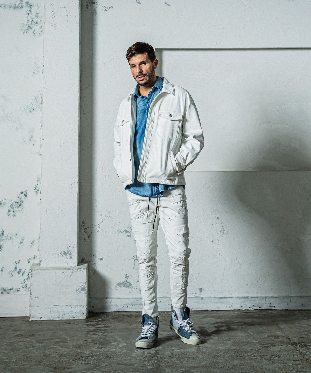 MICK DENIM JERSEY / RC35-ST-020 / デニムジャージテーパードパンツ / ホワイトリメイク