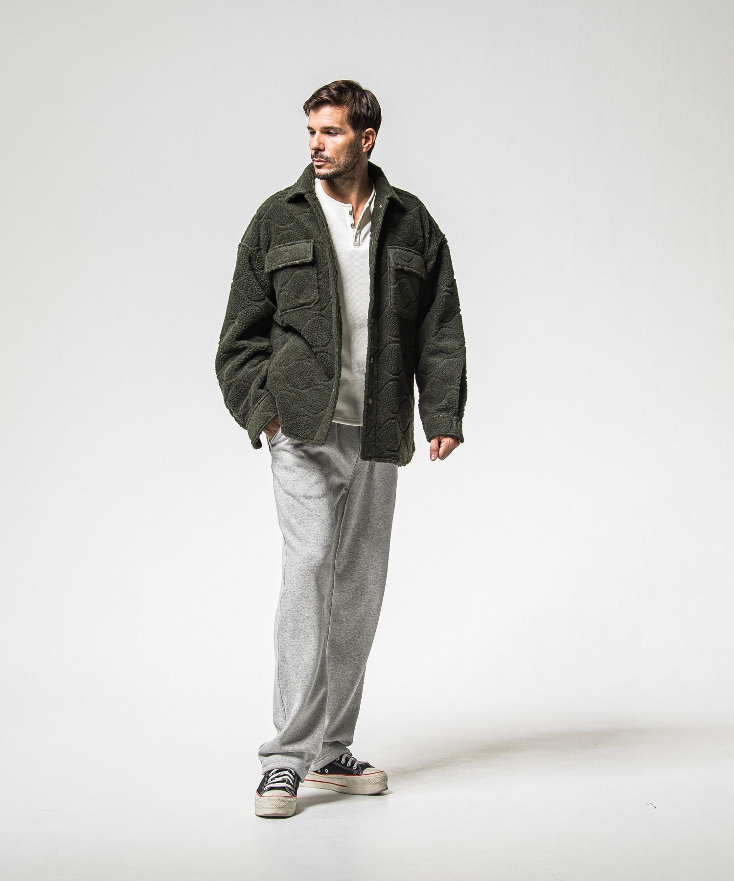 VELOURS FLEECE THERMAL HENRY / RC38-C-003 / 裏起毛サーマルヘンリーネックロングTシャツ / ホワイト (10月中旬入荷予定)