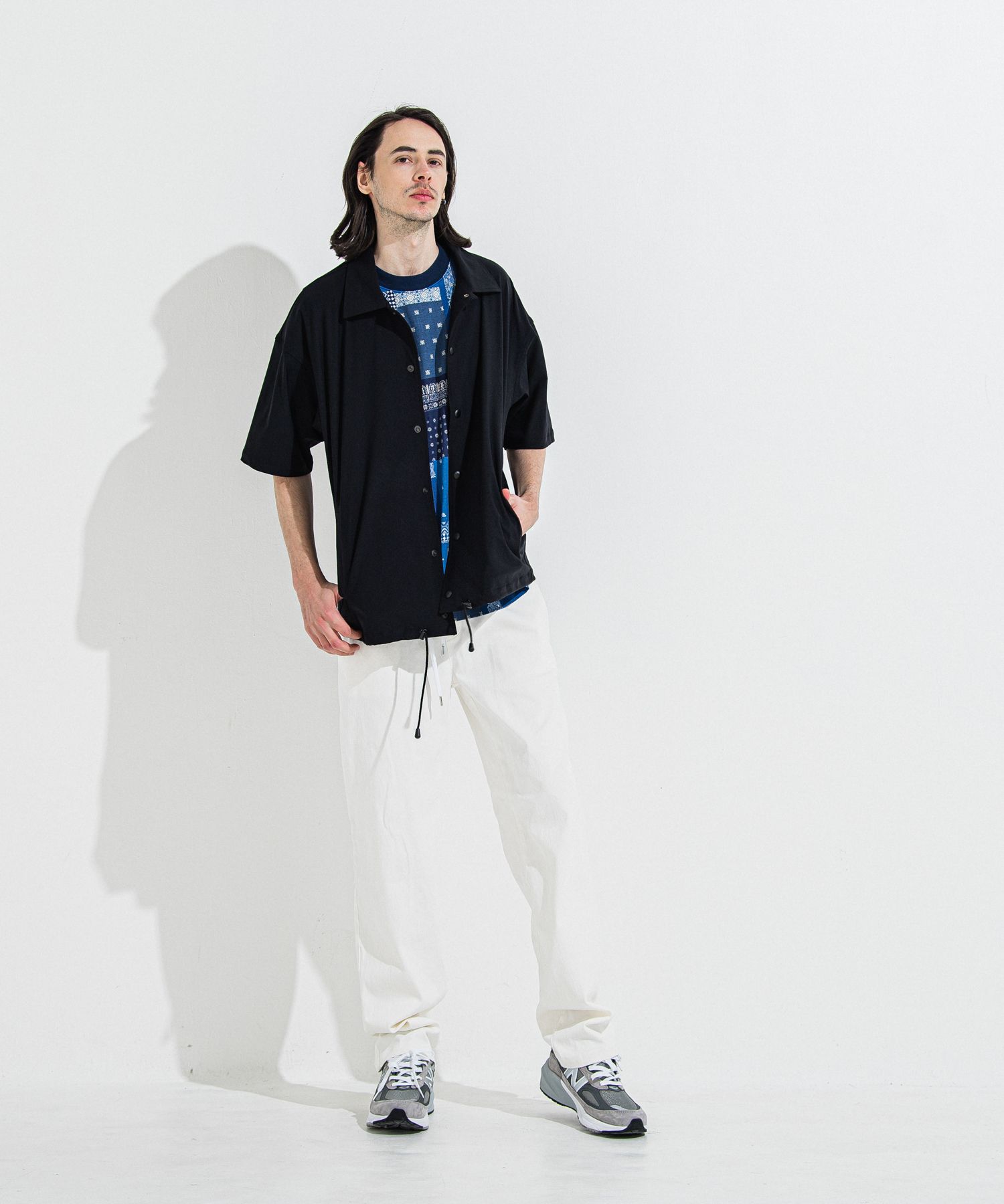 NYLON HALF COACH JACKET / RC36-C-002 / 半袖ナイロンコーチジャケット / ブラック