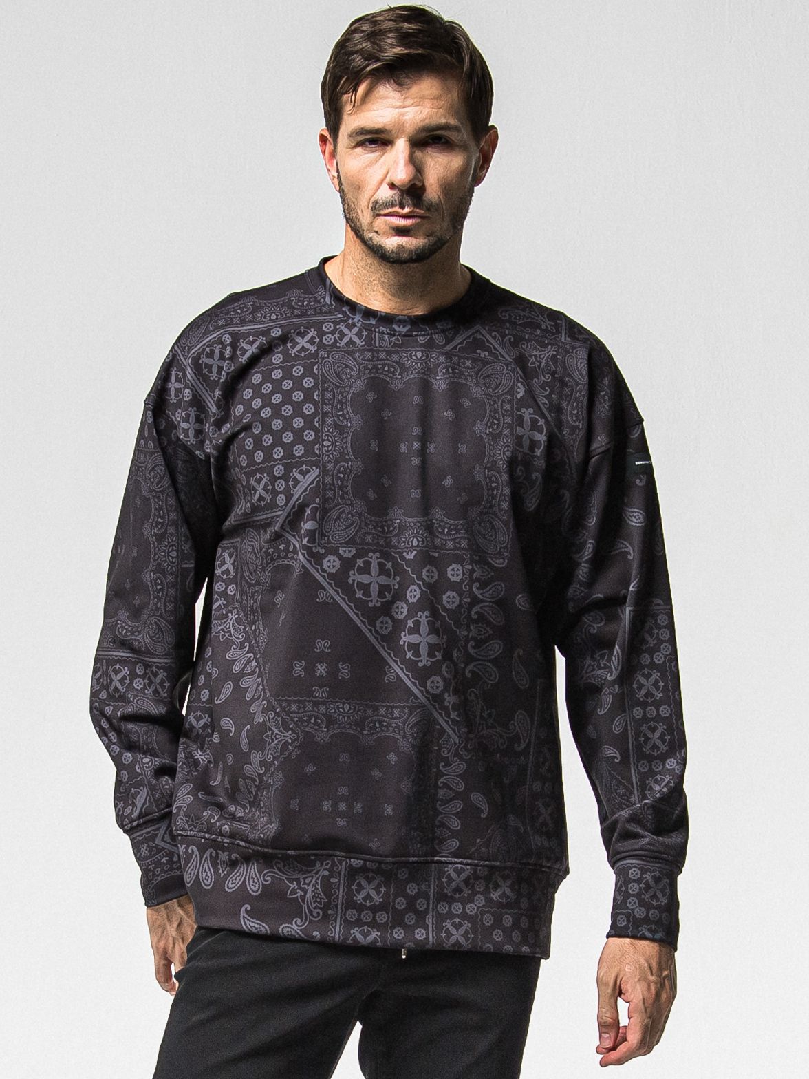 PAISLEY BACK FLEECE DROP TRAINER / RC38-C-008 / 裏起毛ペイズリートレーナー / ブラック (10月中旬入荷予定)