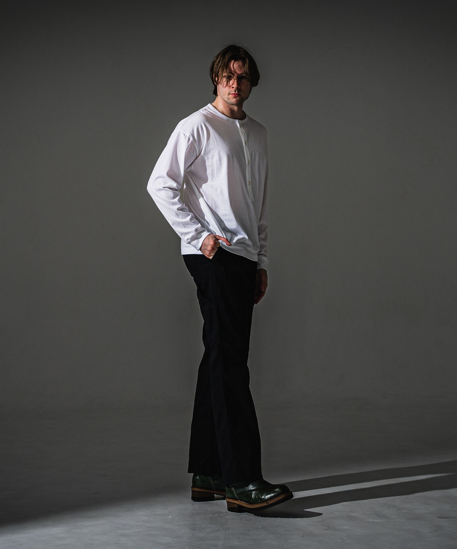 OVER HENRY LONGSLEEVE / RC41-T-004 / オーバーサイズヘンリーネック長袖Tシャツ / ホワイト (7月中旬入荷予定)