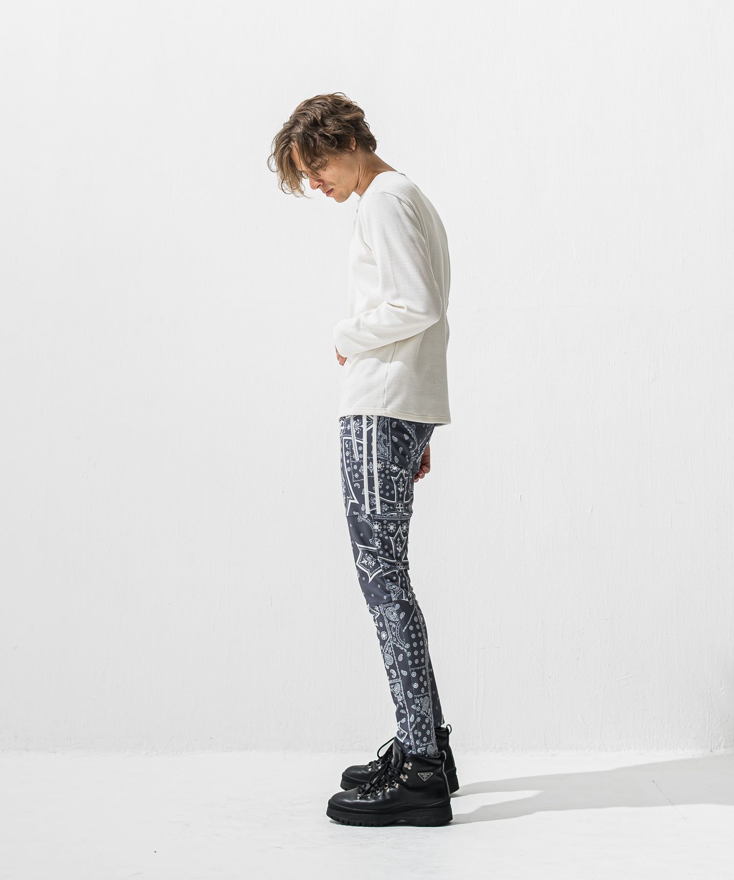 VELOURS FLEECE THERMAL HENRY / RC42-C-003 / 裏起毛サーマルヘンリーネックロングTシャツ / ホワイト (10月下旬入荷予定)