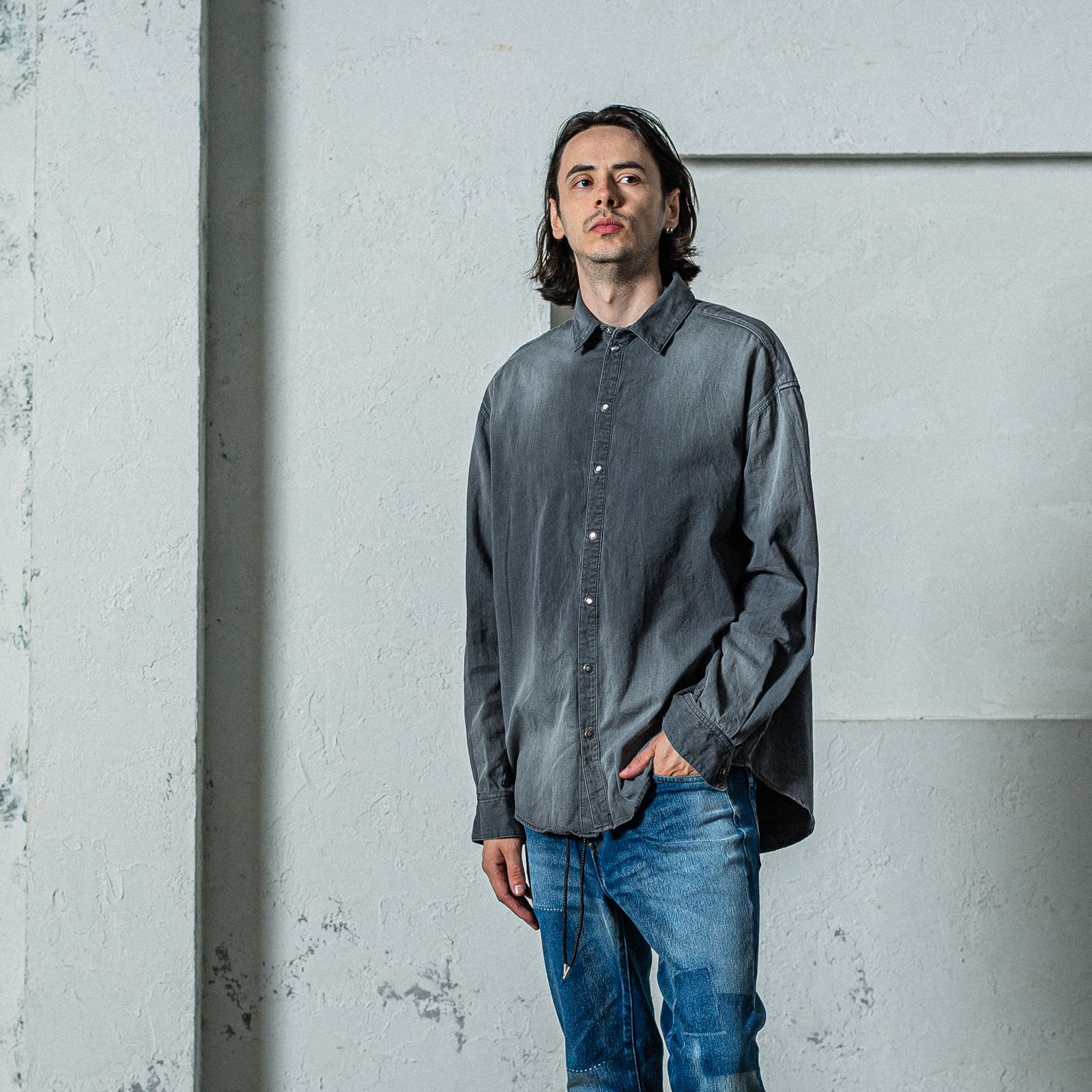 DENIM JACK SHIRTS / RC35-SH-001D / オーバーデニムシャツ / ブラックユーズド