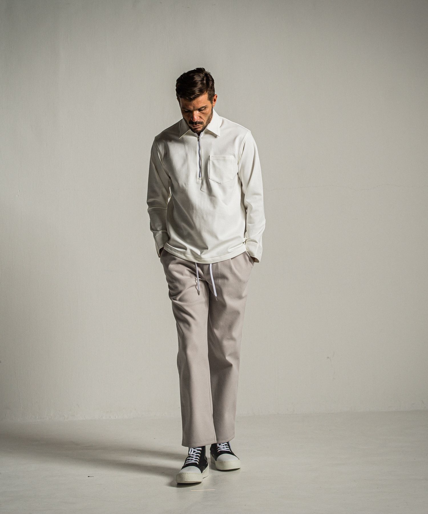 PULLOVER JERSEY SHIRT / RC34-SH-002 / 裏起毛ハーフジップシャツ / ホワイト