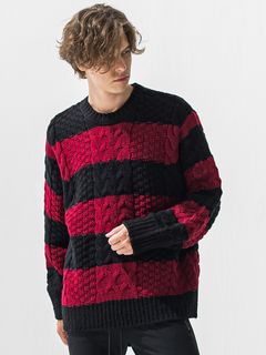CABLE LAW SWEATER / RC42-K-002 / ケーブルニット / ブラック×レッド (10月下旬入荷予定)