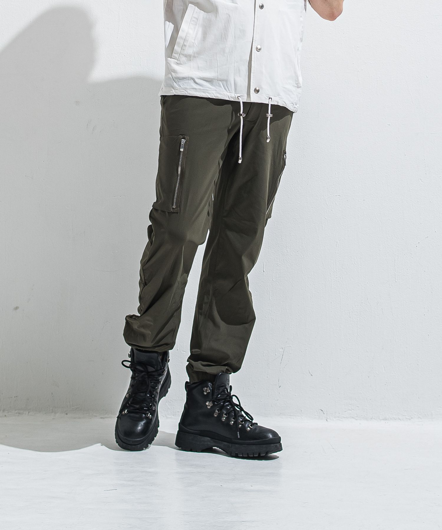DAVID NYLON CARGO PANTS / RC40-ST-040 / ミリタリーナイロン裾ゴムカーゴパンツ / カーキ (6月中旬入荷予定)