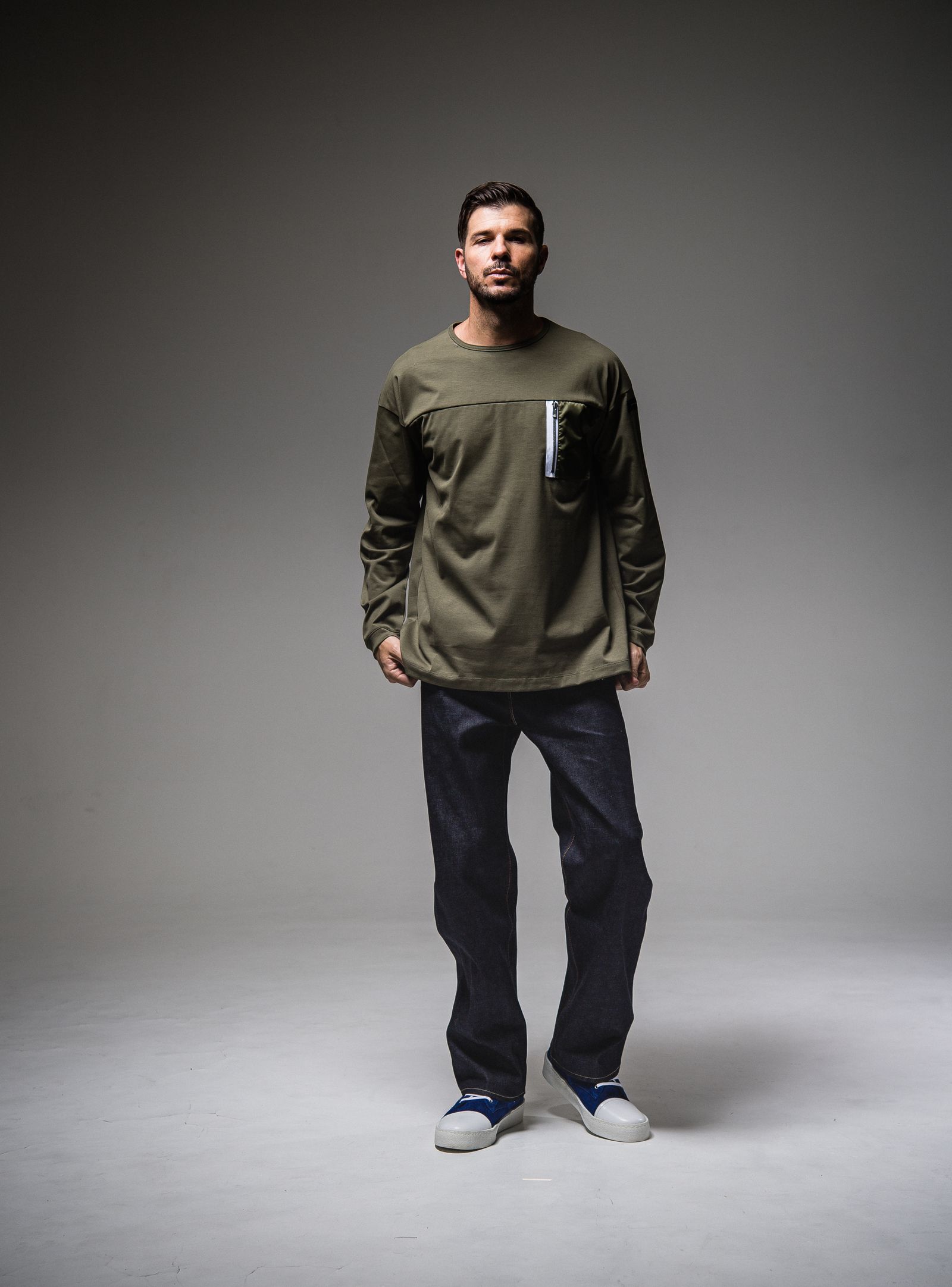 NYLON POCKET LOOSE LONG SLEEVE / RC25-T-002 / ナイロンポケットビッグロングTシャツ / カーキ