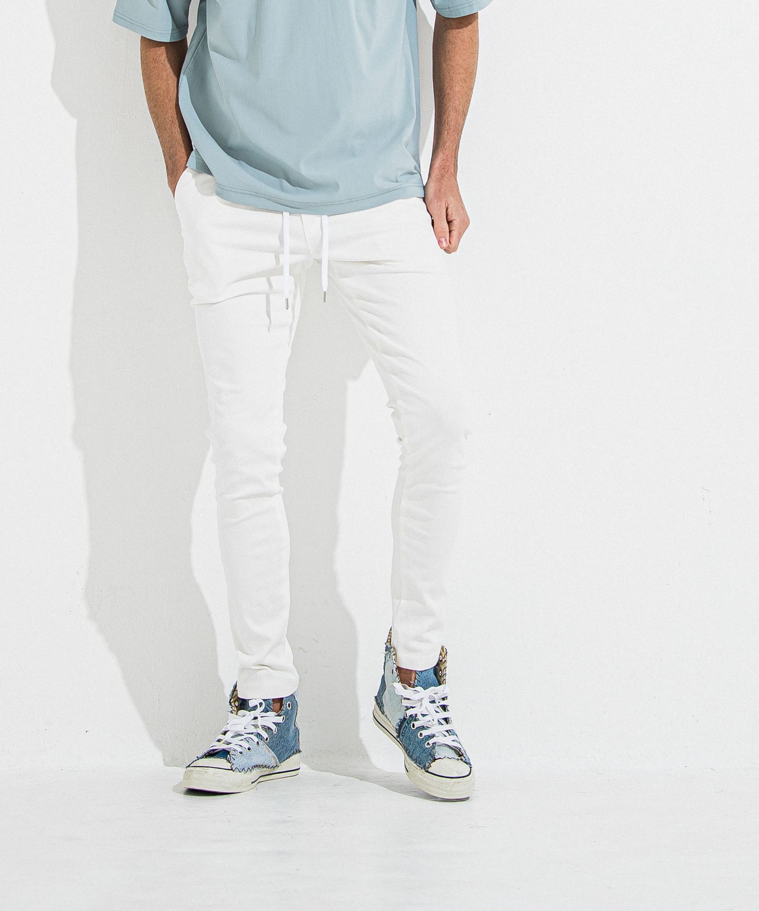 DENIM JERSEY CHRIS EASY TUCK PT / RC36-ST-016TD / ライトオンスデニムジャージイージータックパンツ / ホワイト
