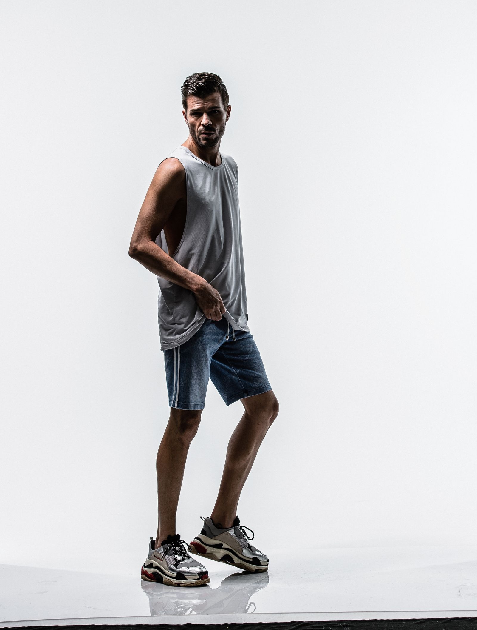 EX DENIM JERSEY LINE HALF PT / RC12-ST-012 / ラインデニムジャージショーツ / インディゴモノグラム