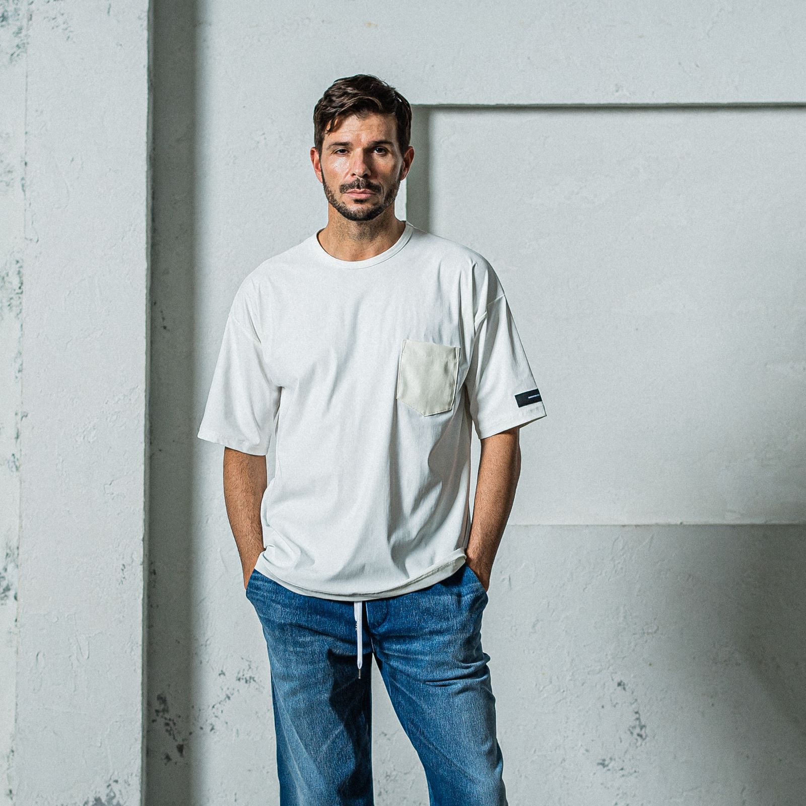 LEATHER POCKET OVER NYLON T / RC35-T-005 / レザーポケットナイロンビッグTシャツ / ホワイト