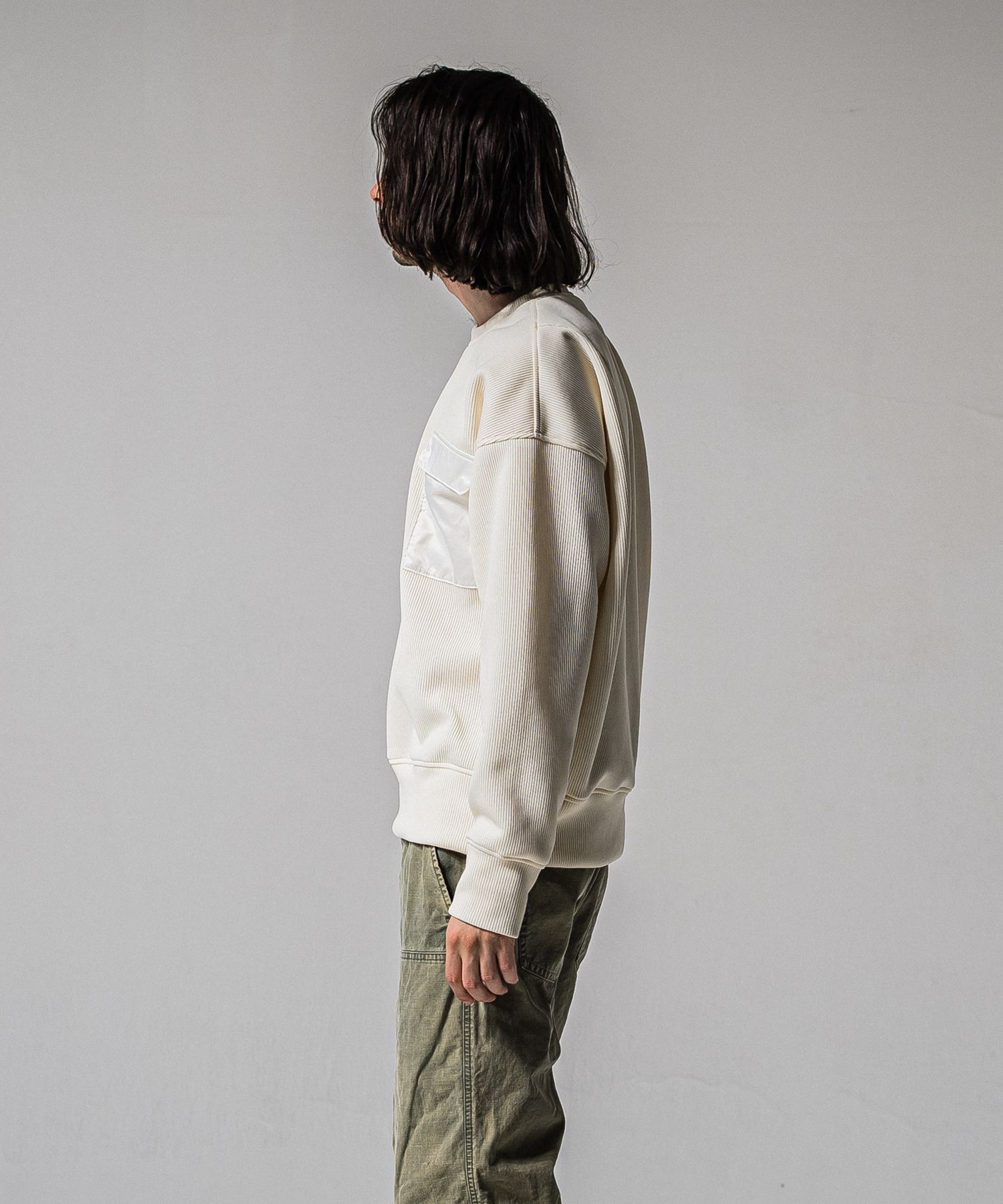 AZE MILITARY DROP TRAINER / RC39-C-003 / 高機能畦編みニットトレーナー / オフホワイト (1月下旬入荷予定)