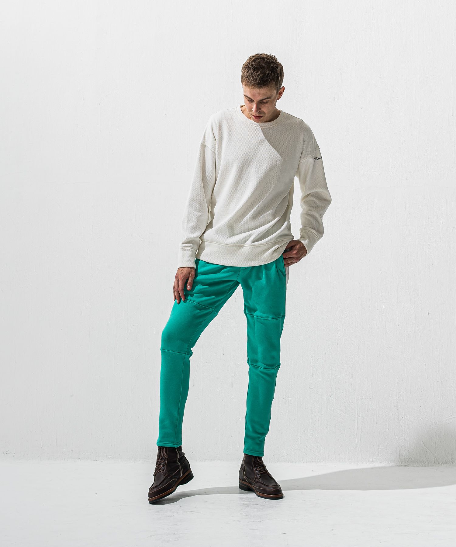 VELOURS FLEECE JT PT / RC42-ST-045 / 裏起毛切り替えラインタックパンツ / ブルーグリーン (11月中旬入荷予定)