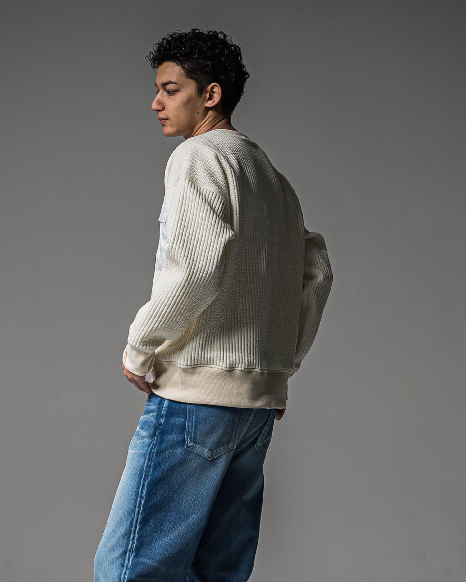 STRIPE QUILTING DROP TRAINER / RC37-C-003 / ストライプキルティングトレーナー / オフホワイト (9月下旬入荷予定)