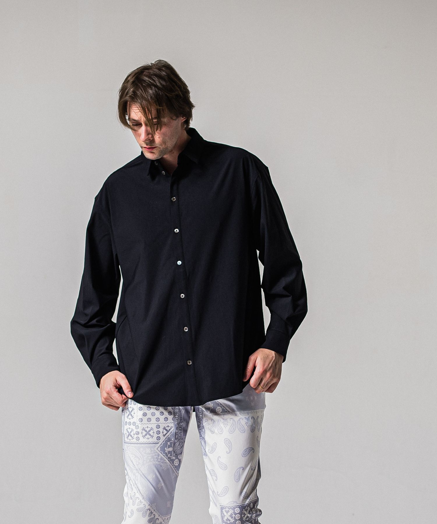 NYLON JACK SHIRTS / RC39-SH-001 / オーバーサイズナイロンシャツ / ブラック (2月上旬入荷予定)
