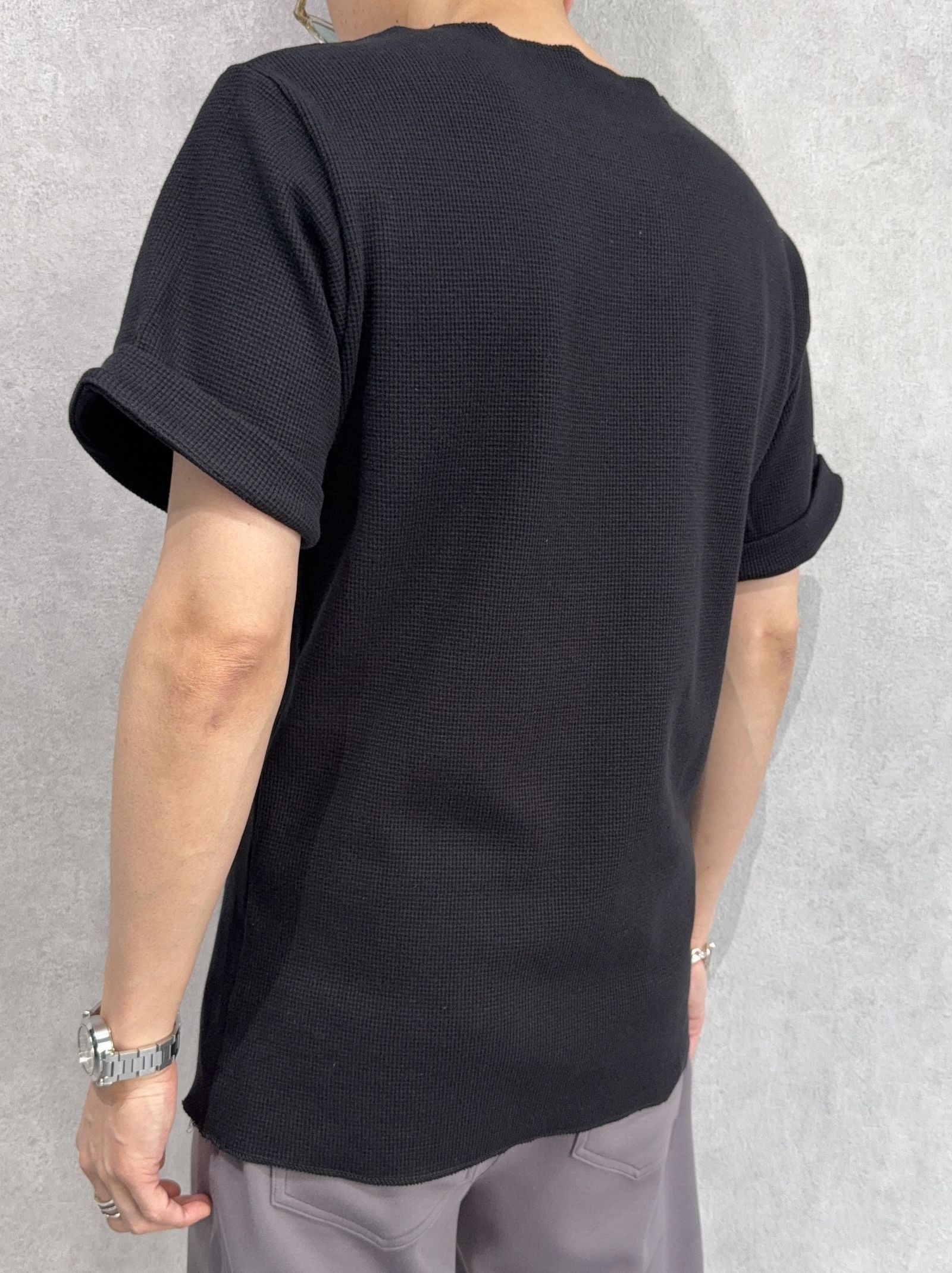 CUT OFF THERMAL TEE / RC39-T-003 / サーマルロールアップTシャツ / ブラック