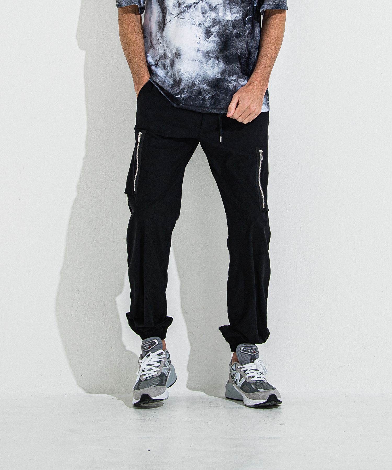 DAVID NYLON CARGO PANTS / RC36-ST-040 / ミリタリーナイロン裾ゴムカーゴパンツ / ブラック