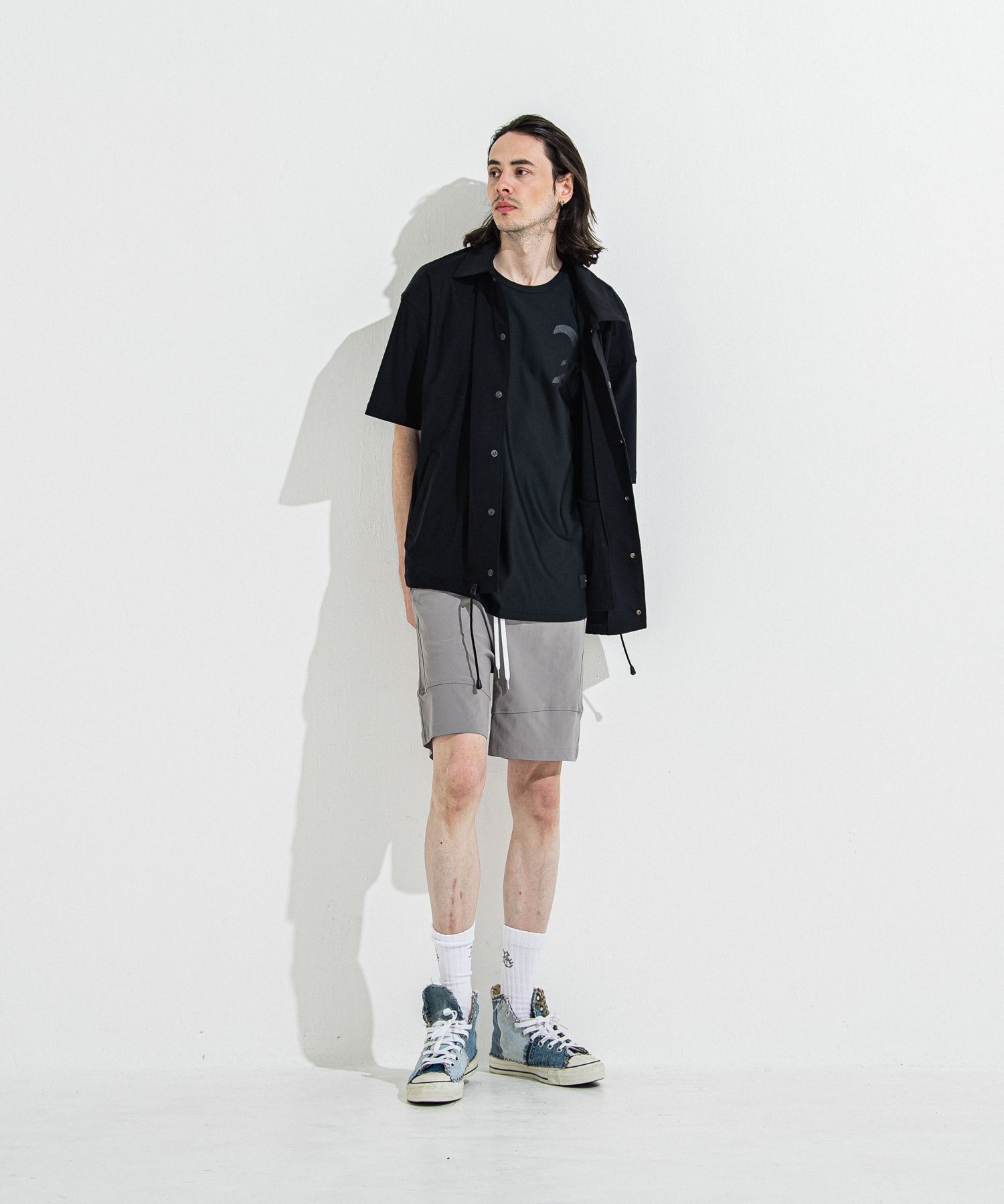 NYLON HALF COACH JACKET / RC36-C-002 / 半袖ナイロンコーチジャケット / ブラック