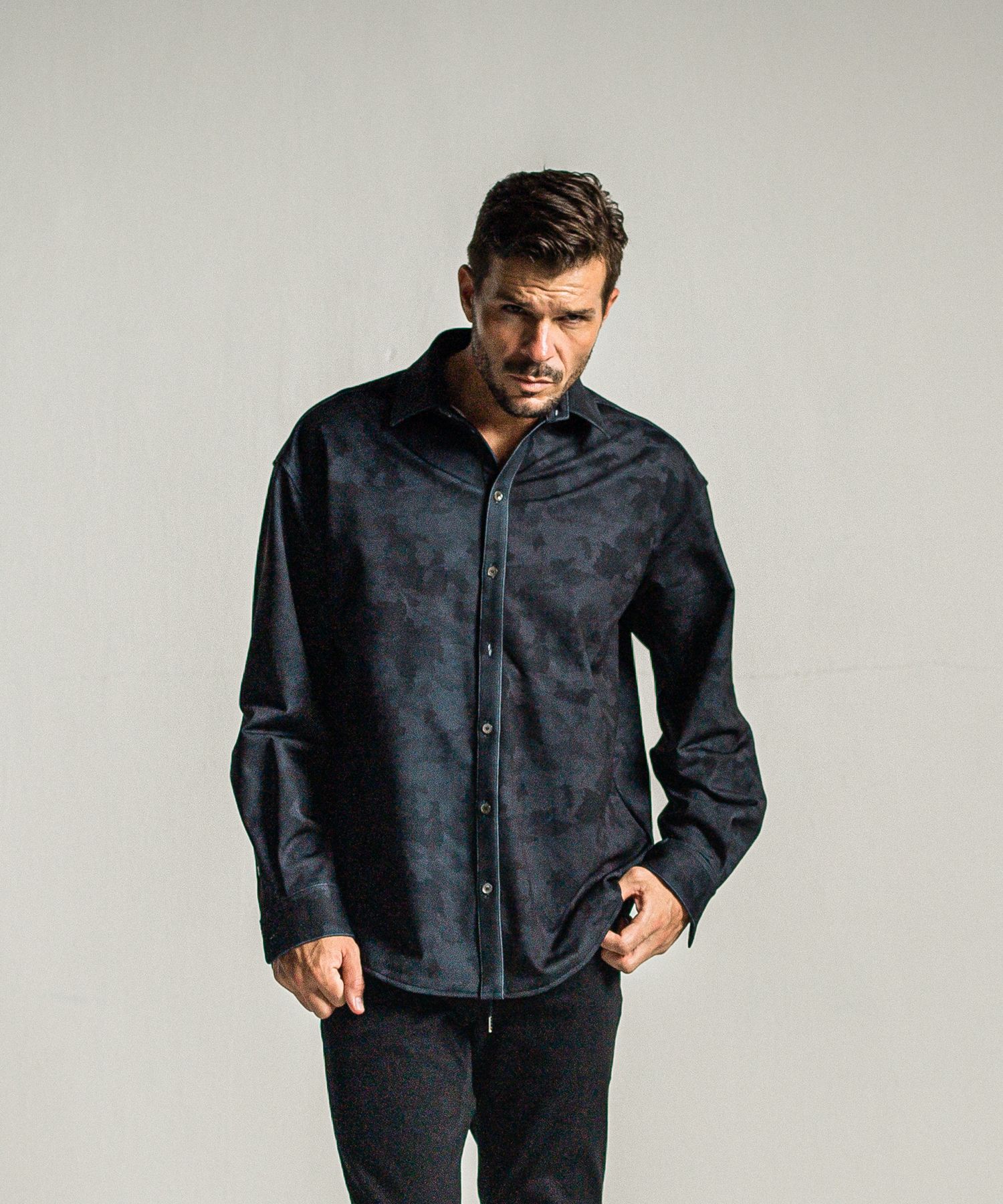 JERSEY JACK SHIRT / RC34-SH-001 / 裏起毛オーバーサイズシャツ / ブラックカモフラ