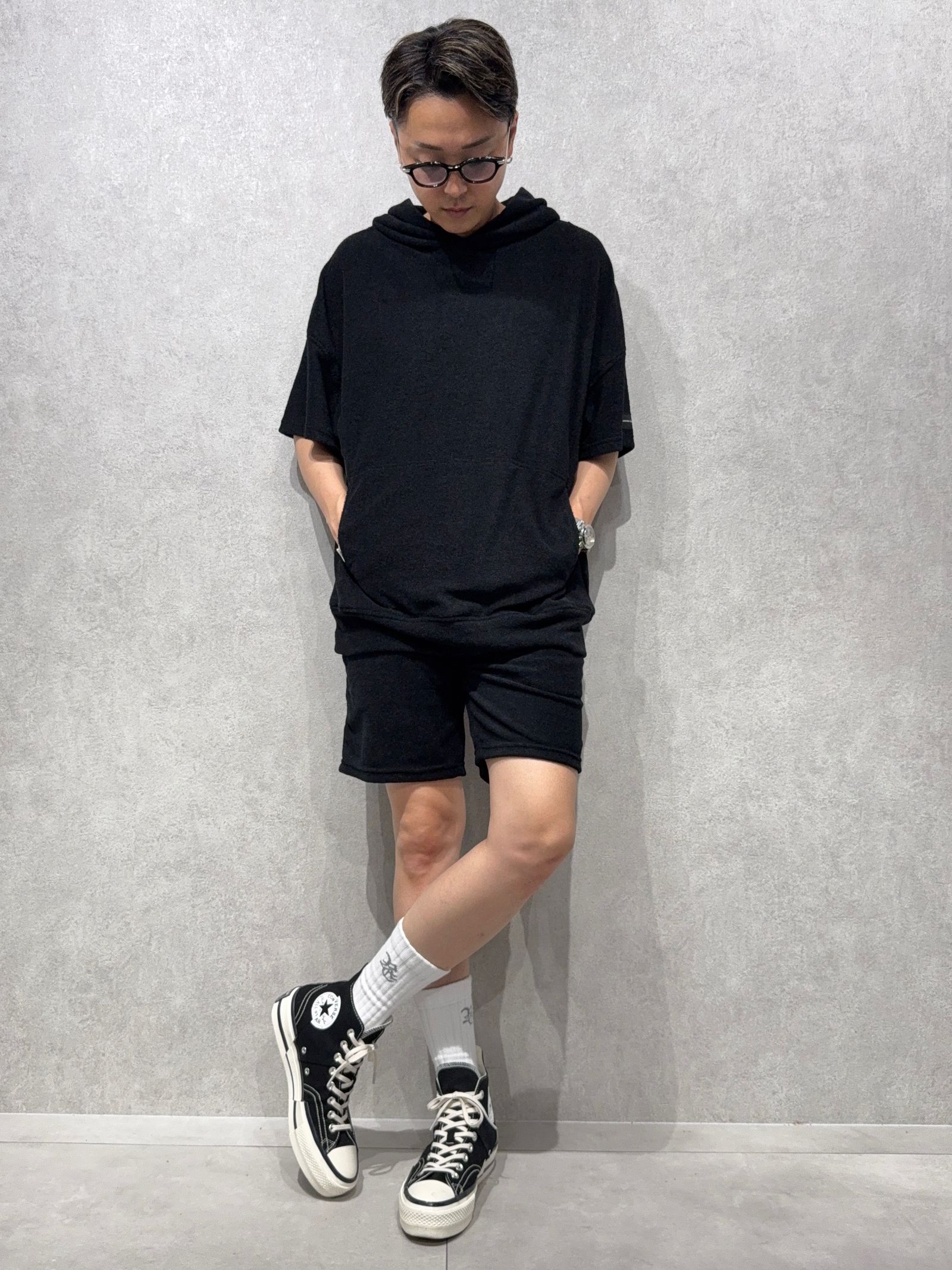 PILE HALF HOODIE / RC40-C-003 / パイル半袖パーカー / ブラック