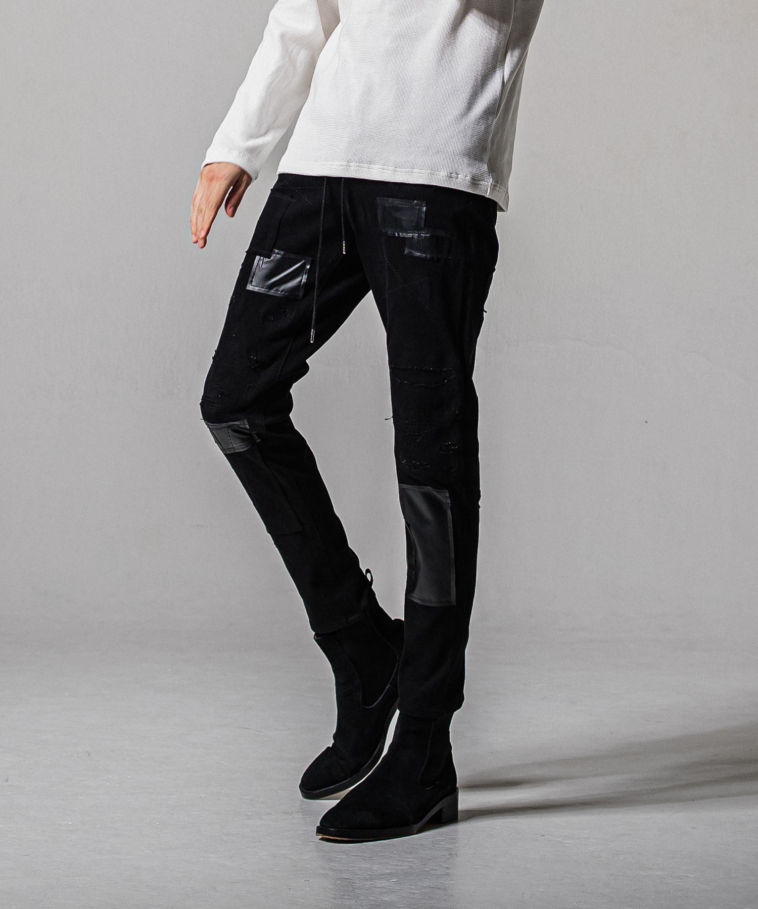 MICK DENIM JERSEY / BASIC-ST-020 / デニムジャージテーパードパンツ / ブラックリメイク (2月中旬入荷予定)