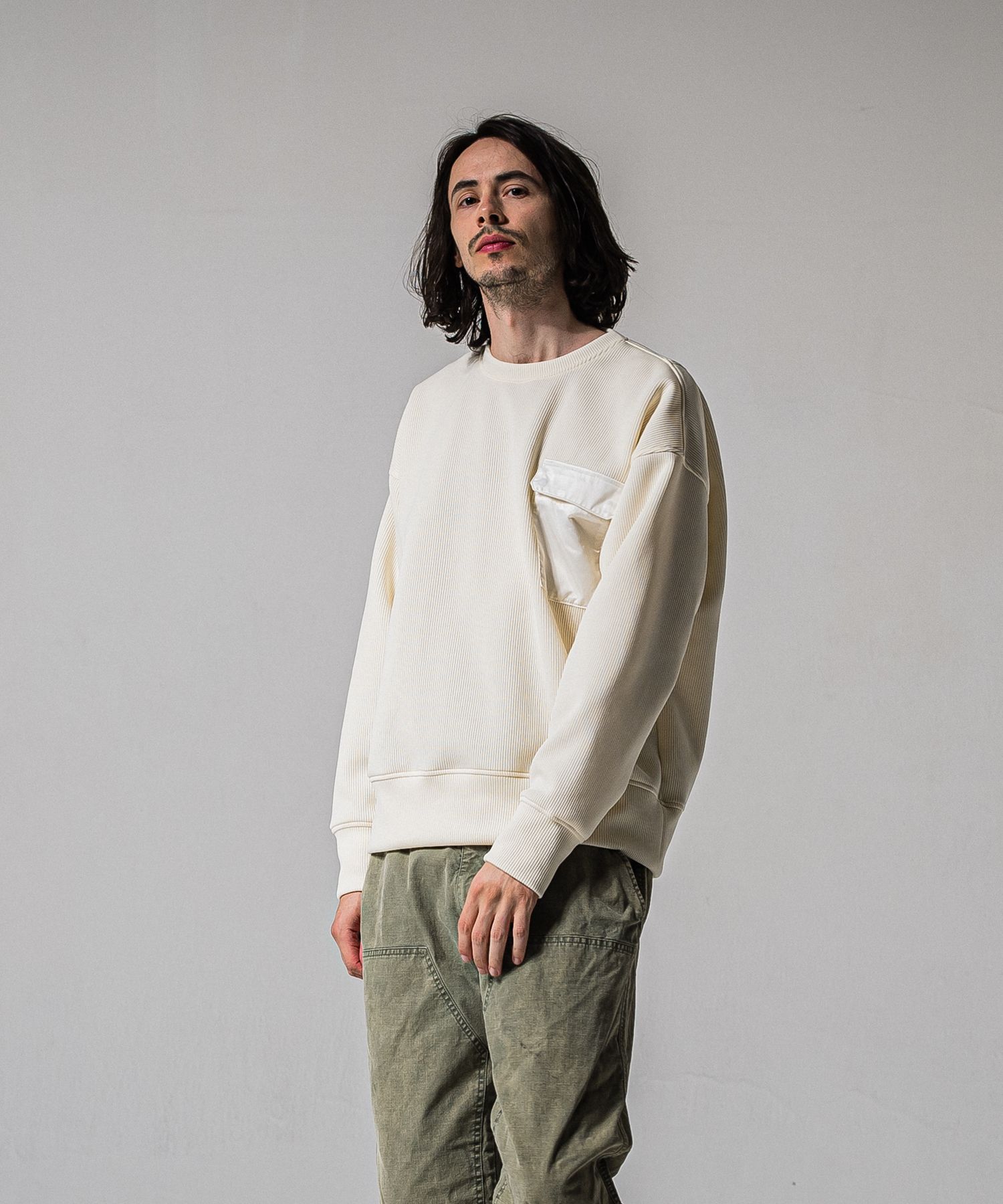 AZE MILITARY DROP TRAINER / RC39-C-003 / 高機能畦編みニットトレーナー / オフホワイト (1月下旬入荷予定)