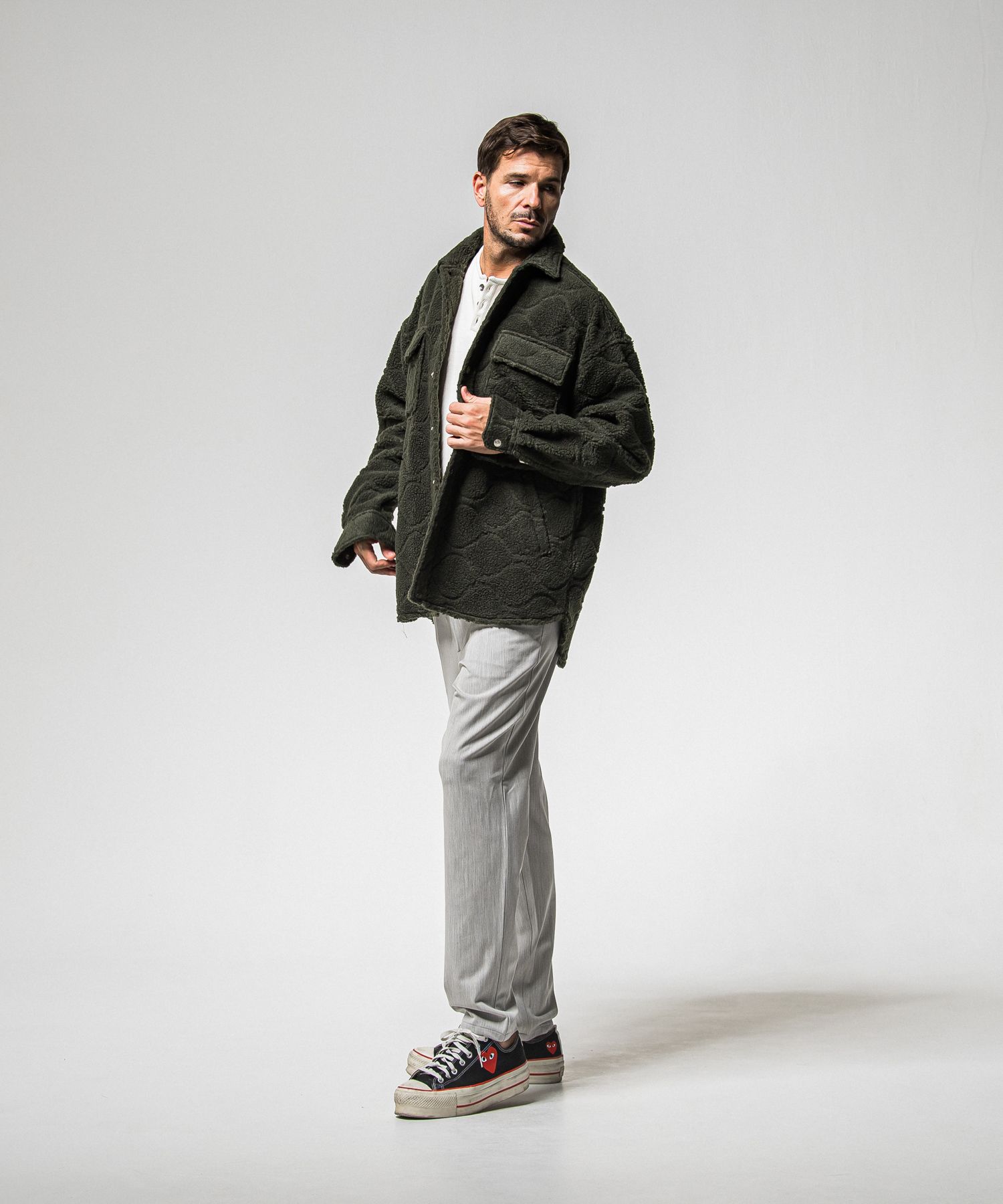 VELOURS FLEECE THERMAL HENRY / RC38-C-003 / 裏起毛サーマルヘンリーネックロングTシャツ / ホワイト (10月中旬入荷予定)