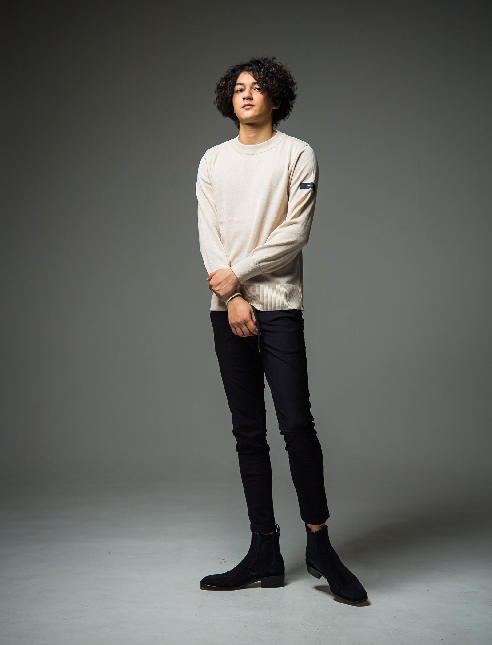 SILK KNT LONG SLEEVE / RC29-K-001 / 無地コットンニット / ベージュ