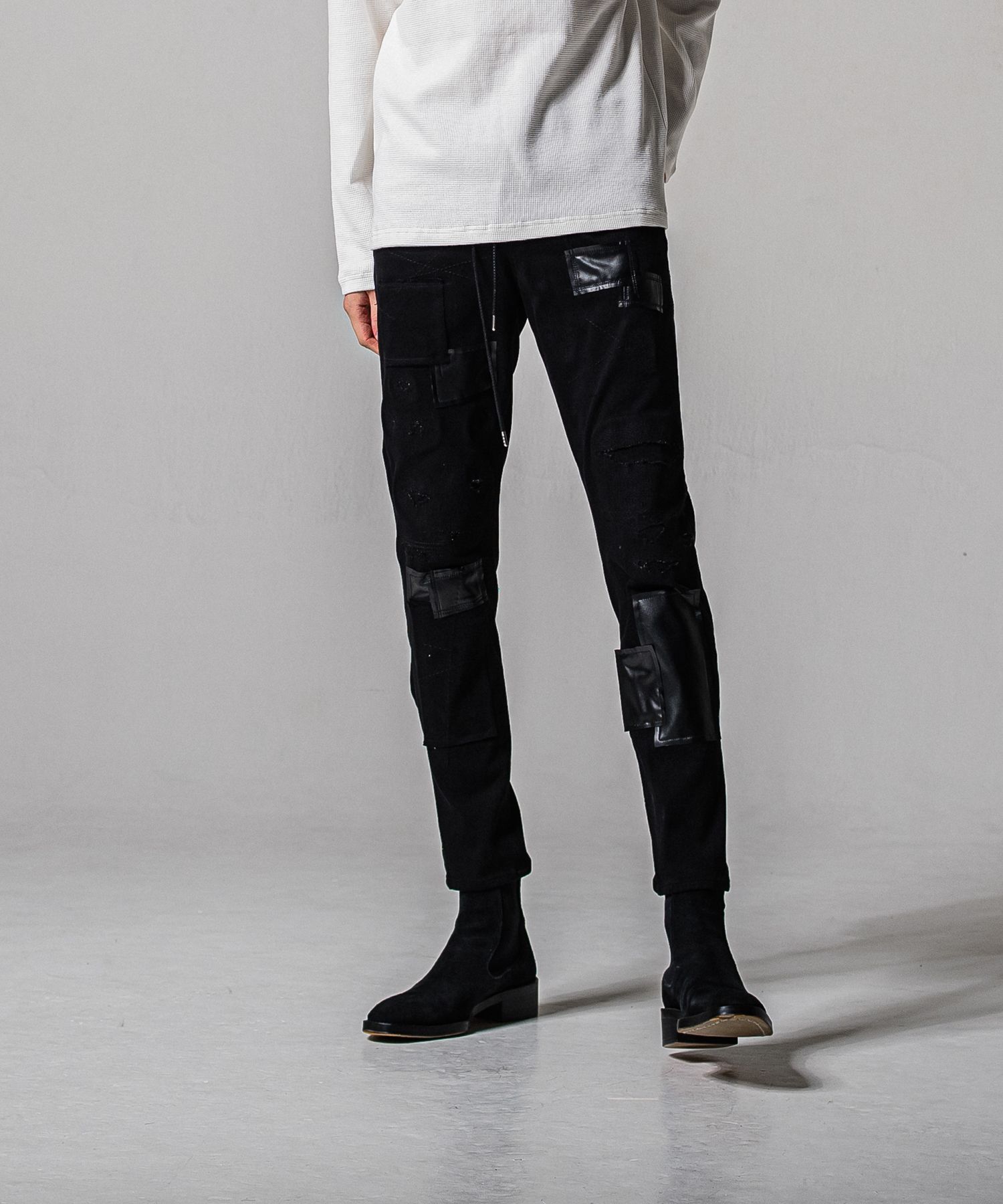 MICK DENIM JERSEY / BASIC-ST-020 / デニムジャージテーパードパンツ / ブラックリメイク (2月中旬入荷予定)